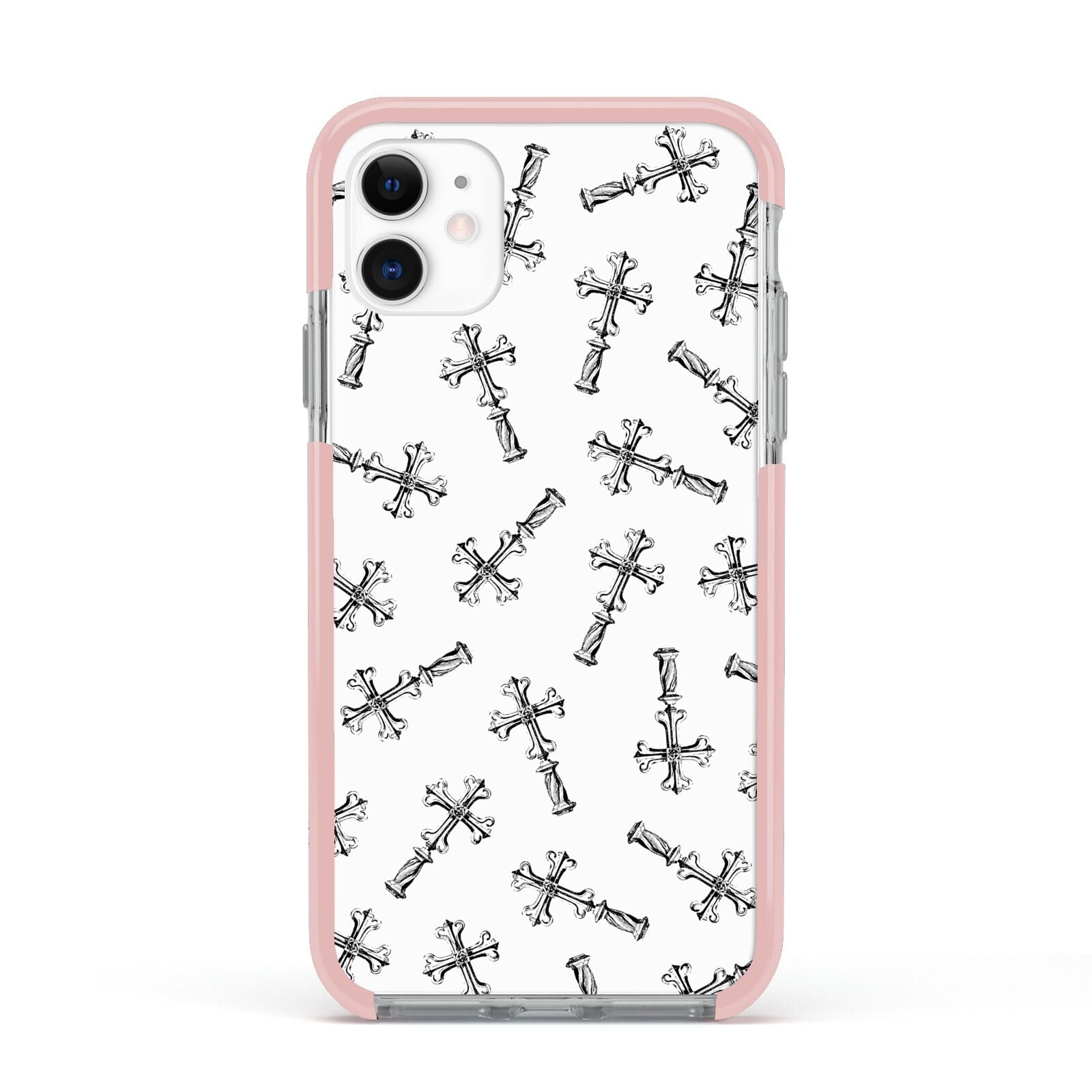 Monochrome Crosses Apple iPhone 11 in White with Pink Impact Case