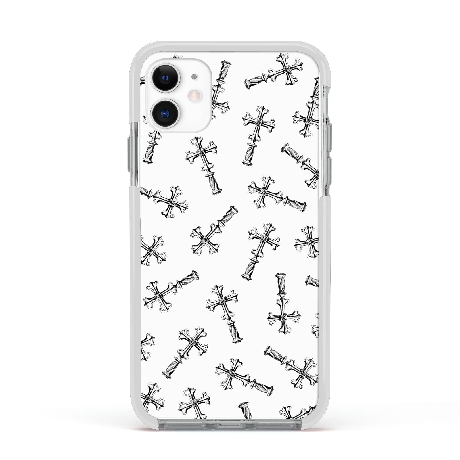 Monochrome Crosses Apple iPhone 11 in White with White Impact Case