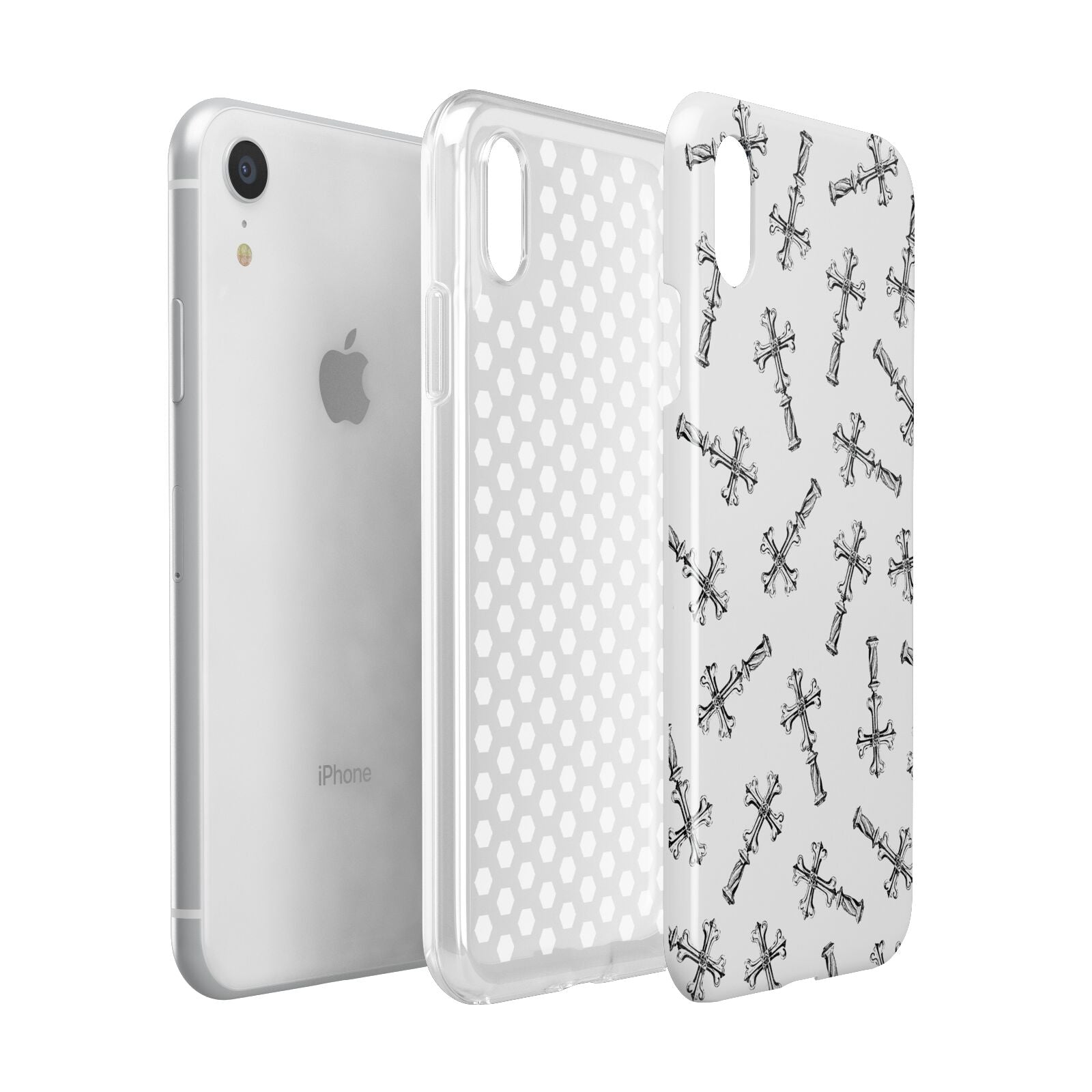 Monochrome Crosses Apple iPhone XR White 3D Tough Case Expanded view