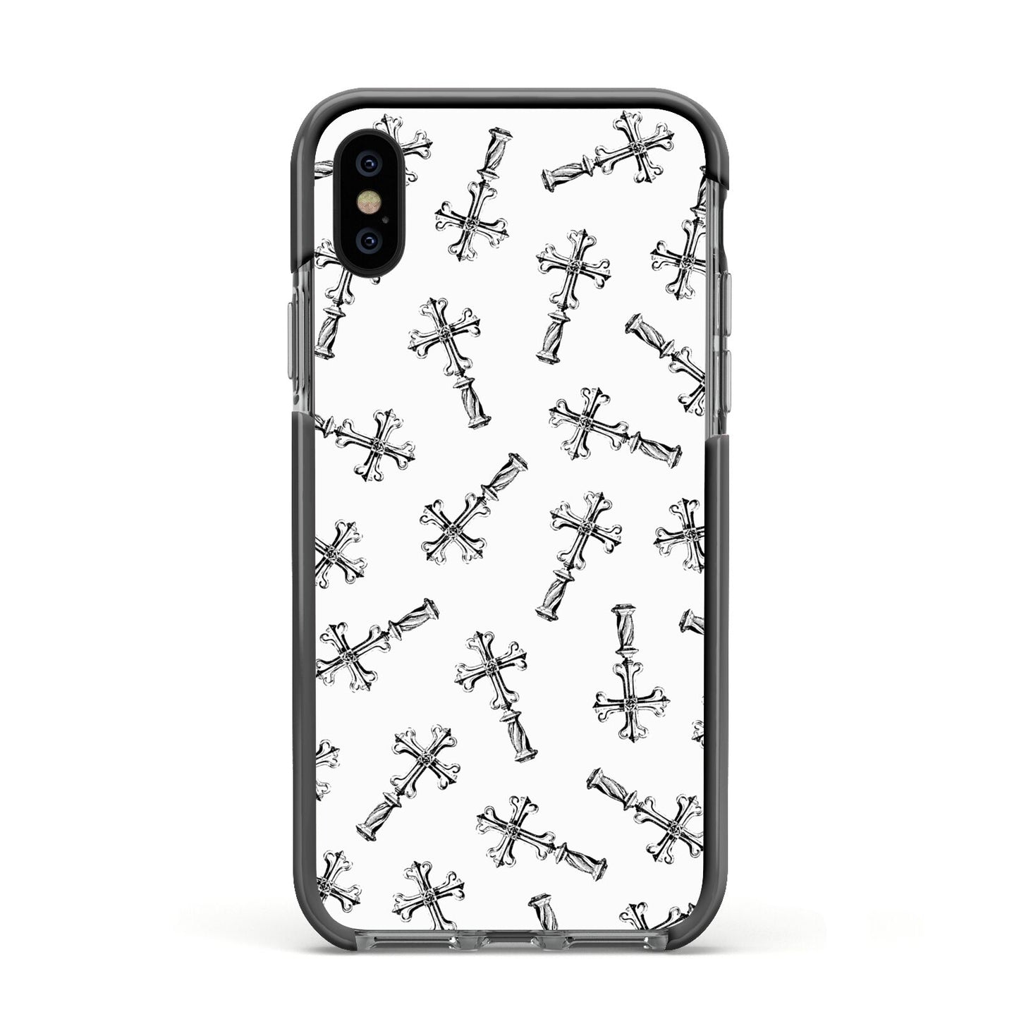 Monochrome Crosses Apple iPhone Xs Impact Case Black Edge on Black Phone