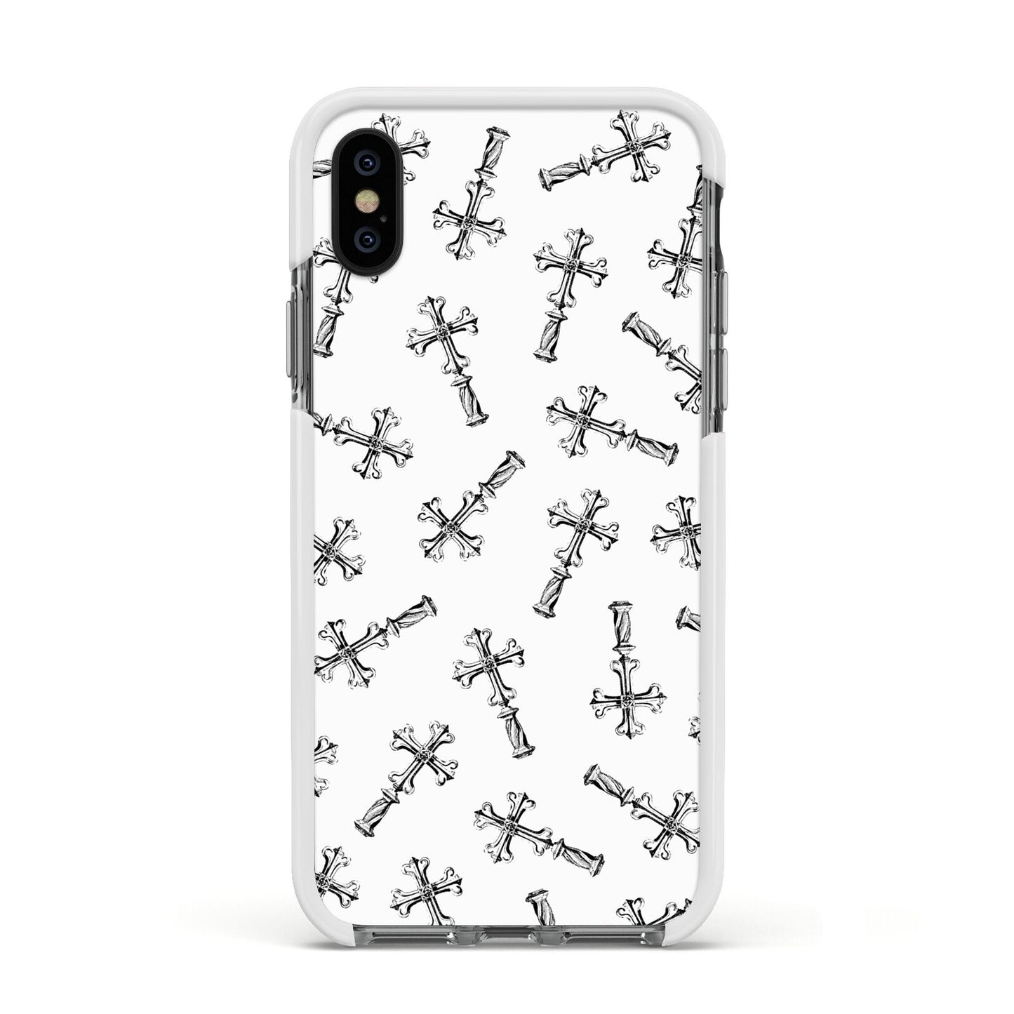 Monochrome Crosses Apple iPhone Xs Impact Case White Edge on Black Phone