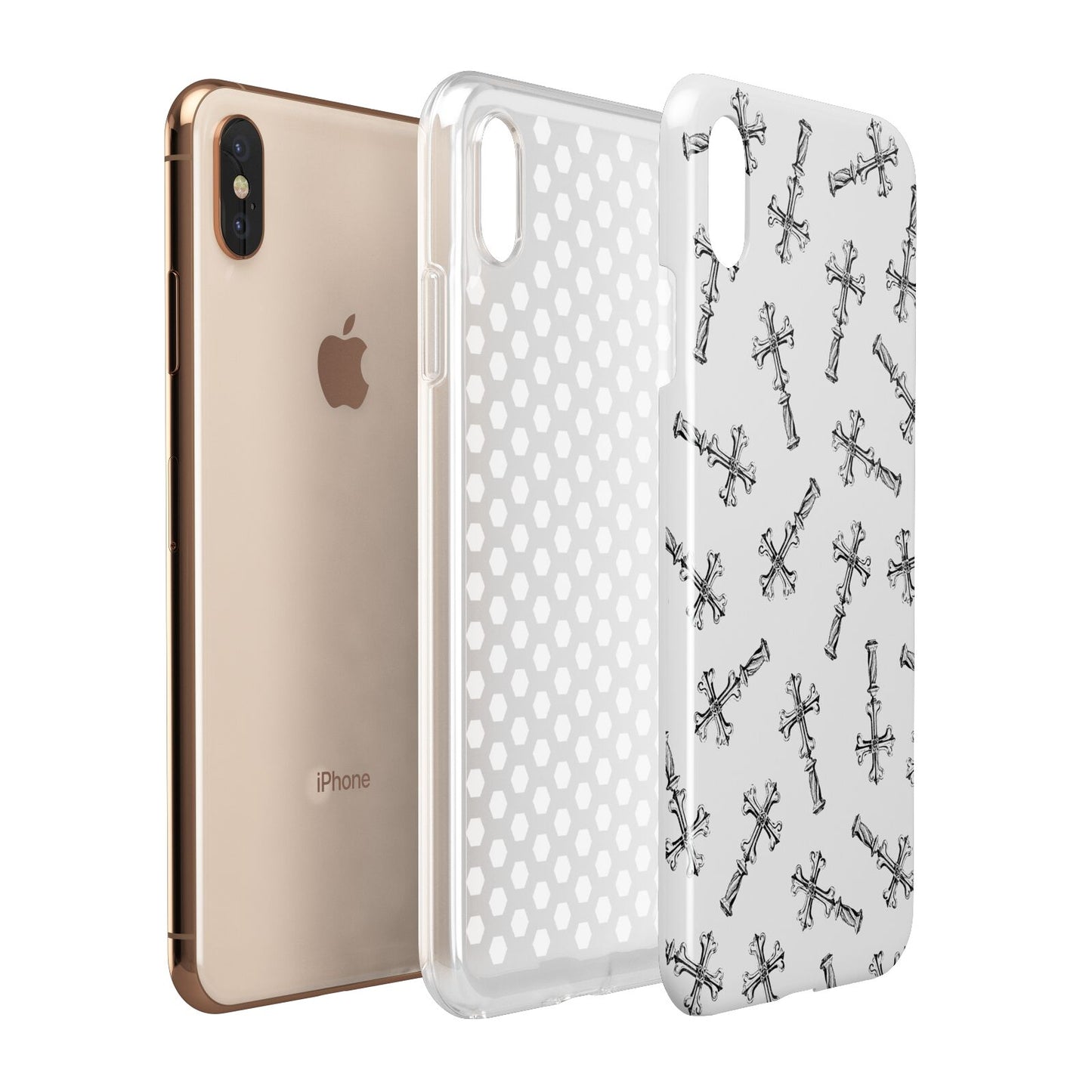 Monochrome Crosses Apple iPhone Xs Max 3D Tough Case Expanded View