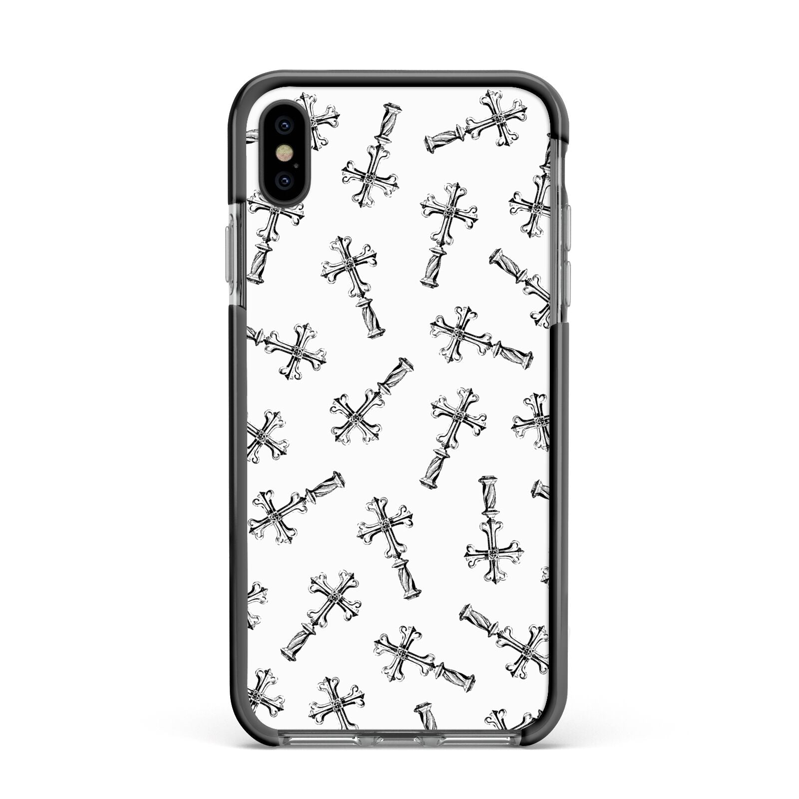 Monochrome Crosses Apple iPhone Xs Max Impact Case Black Edge on Black Phone