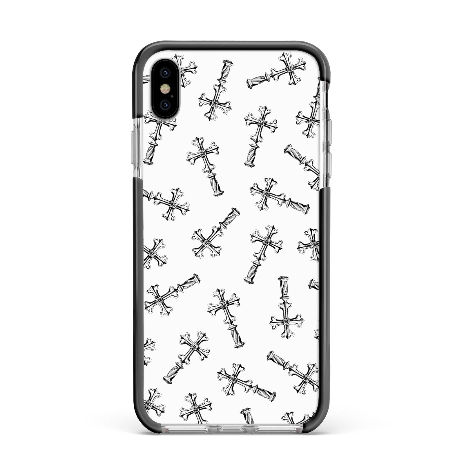 Monochrome Crosses Apple iPhone Xs Max Impact Case Black Edge on Silver Phone