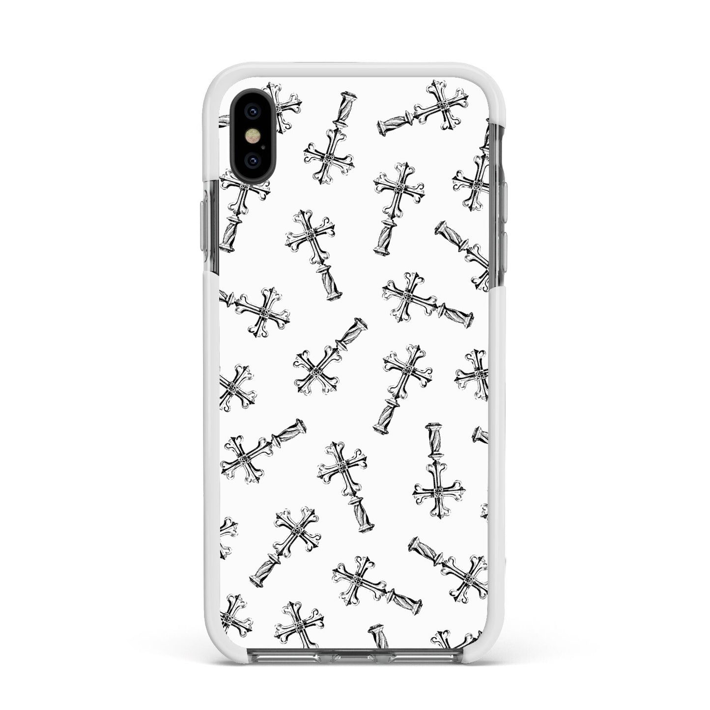 Monochrome Crosses Apple iPhone Xs Max Impact Case White Edge on Black Phone