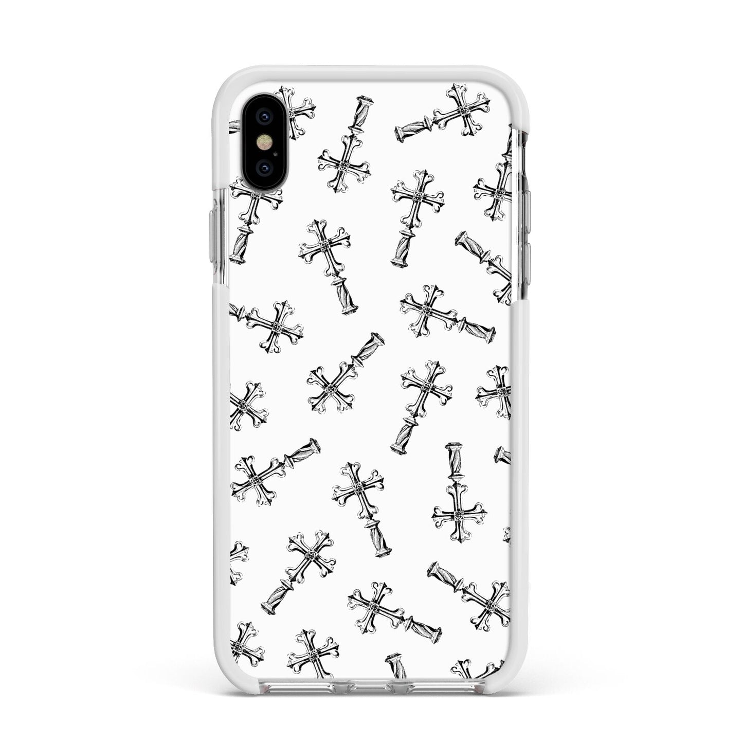 Monochrome Crosses Apple iPhone Xs Max Impact Case White Edge on Silver Phone