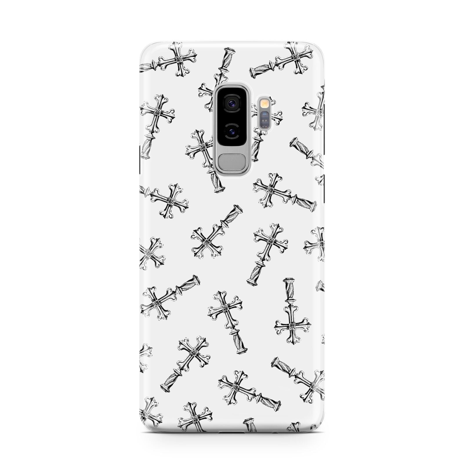 Monochrome Crosses Samsung Galaxy S9 Plus Case on Silver phone