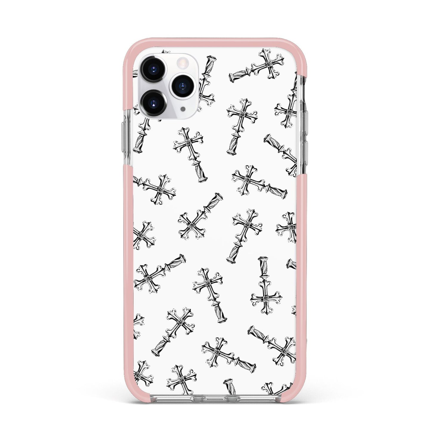 Monochrome Crosses iPhone 11 Pro Max Impact Pink Edge Case