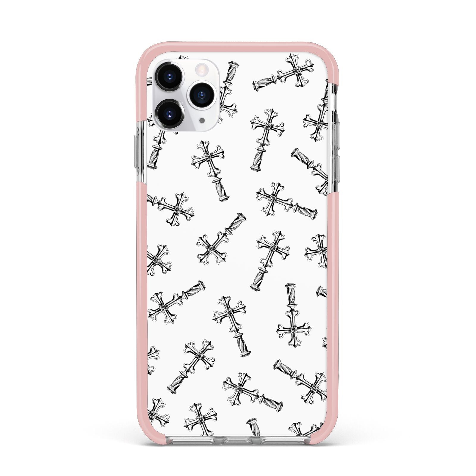 Monochrome Crosses iPhone 11 Pro Max Impact Pink Edge Case