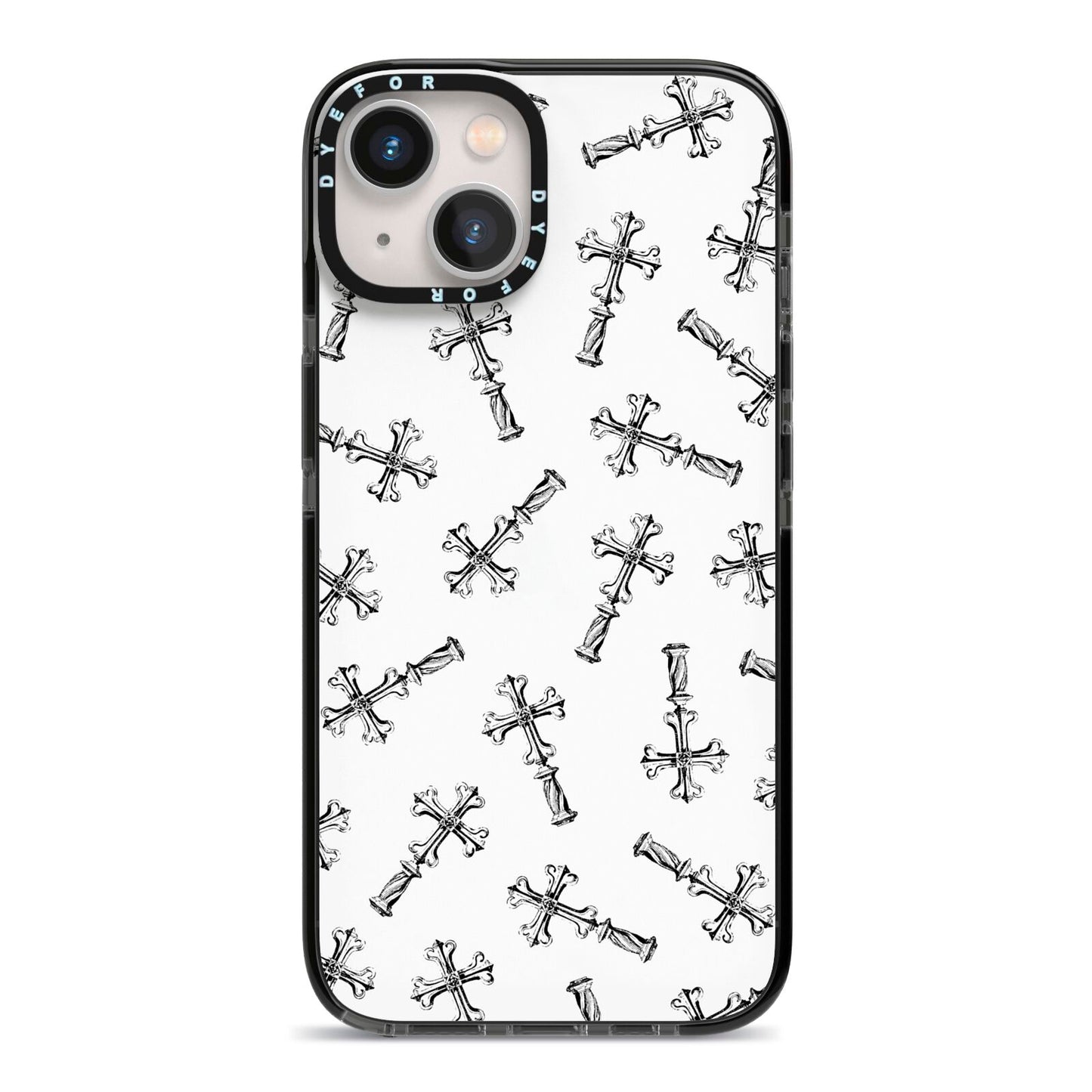 Monochrome Crosses iPhone 13 Black Impact Case on Silver phone