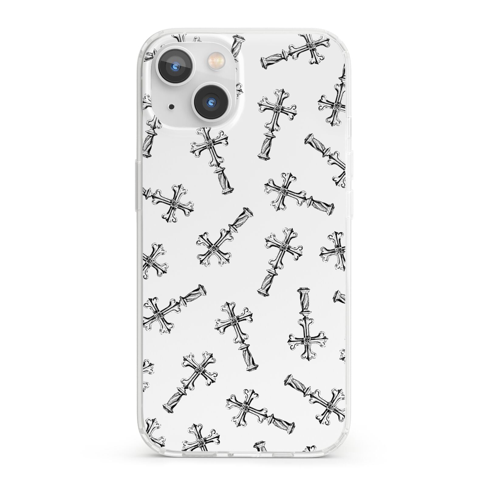 Monochrome Crosses iPhone 13 Clear Bumper Case