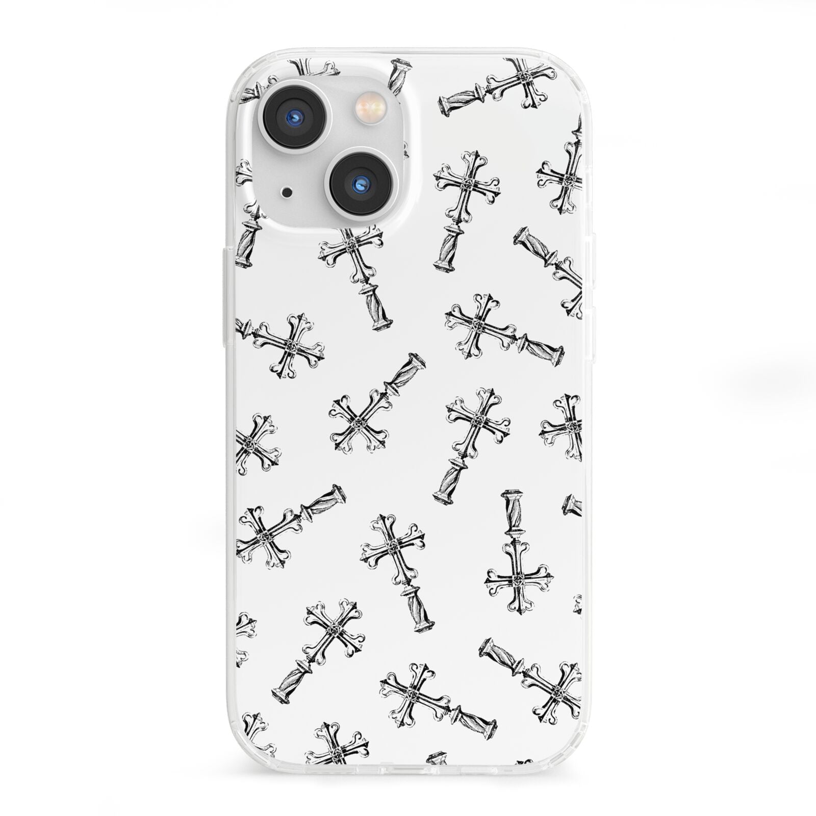 Monochrome Crosses iPhone 13 Mini Clear Bumper Case