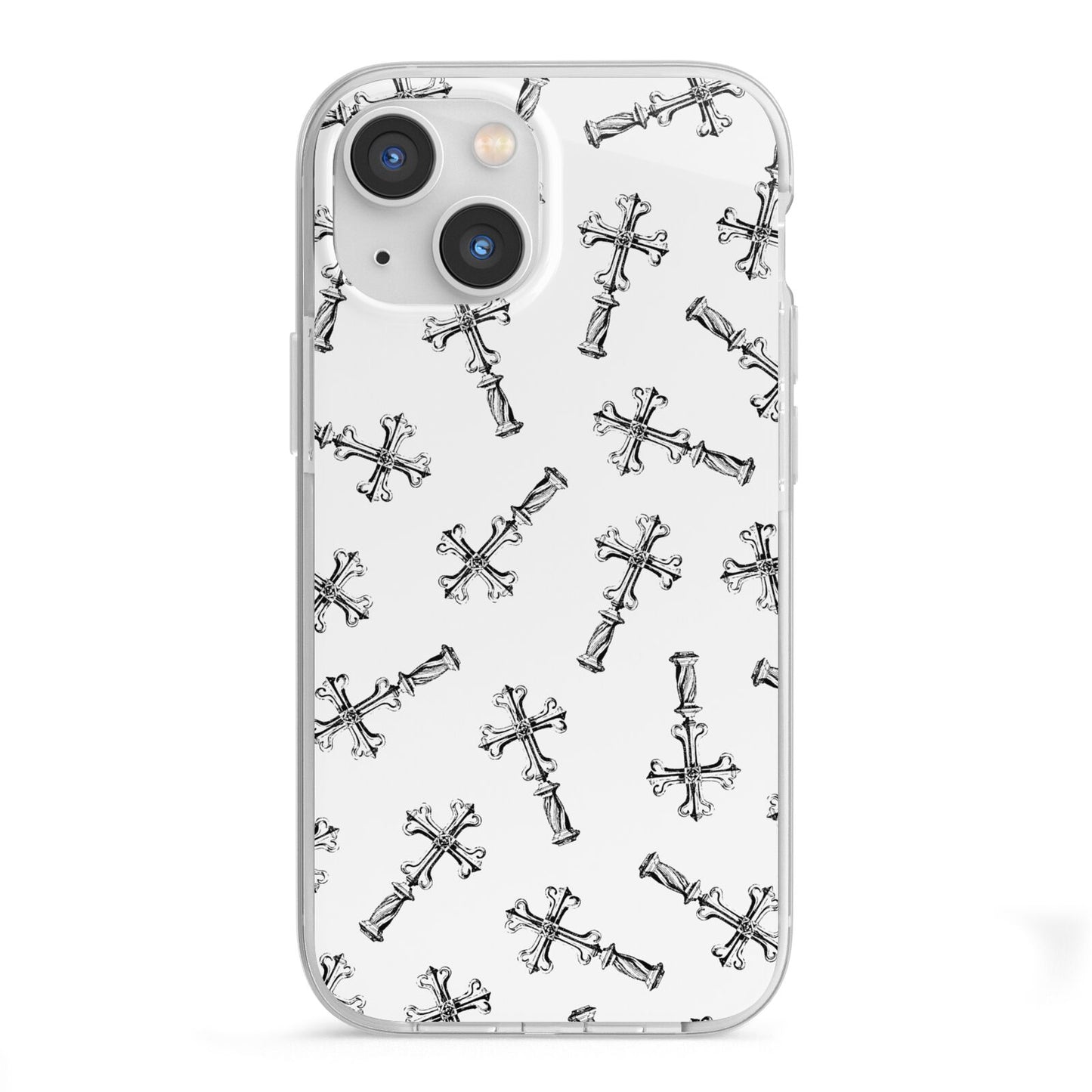 Monochrome Crosses iPhone 13 Mini TPU Impact Case with White Edges