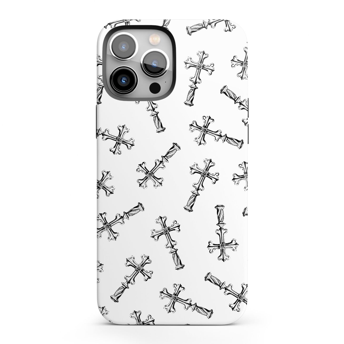 Monochrome Crosses iPhone 13 Pro Max Full Wrap 3D Tough Case