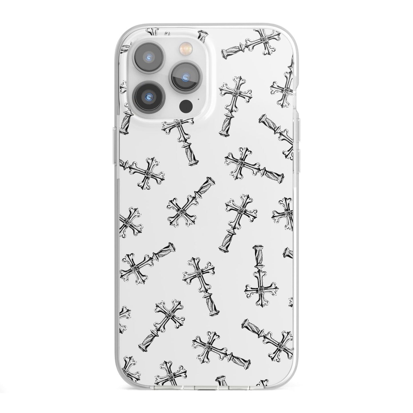 Monochrome Crosses iPhone 13 Pro Max TPU Impact Case with White Edges