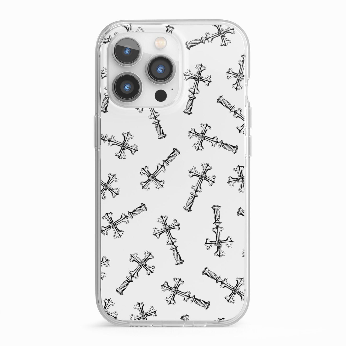 Monochrome Crosses iPhone 13 Pro TPU Impact Case with White Edges