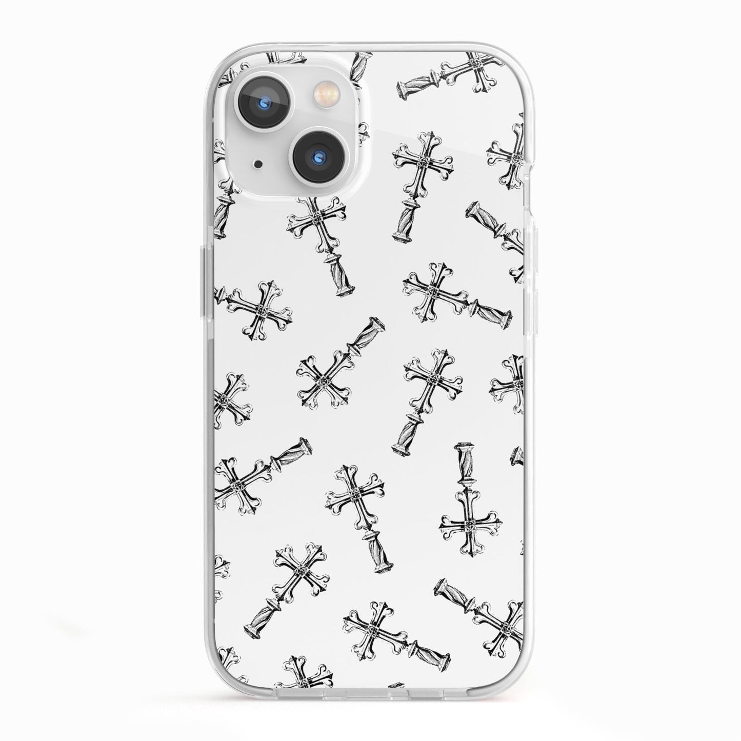 Monochrome Crosses iPhone 13 TPU Impact Case with White Edges