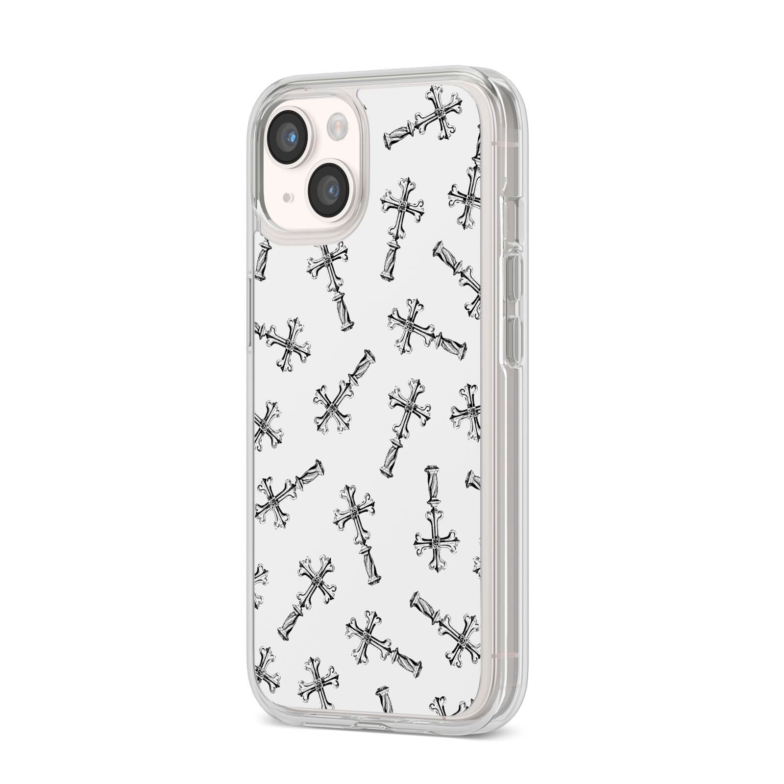 Monochrome Crosses iPhone 14 Clear Tough Case Starlight Angled Image