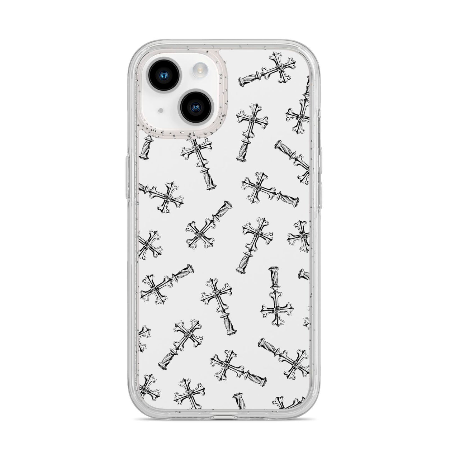 Monochrome Crosses iPhone 14 Glitter Tough Case Starlight