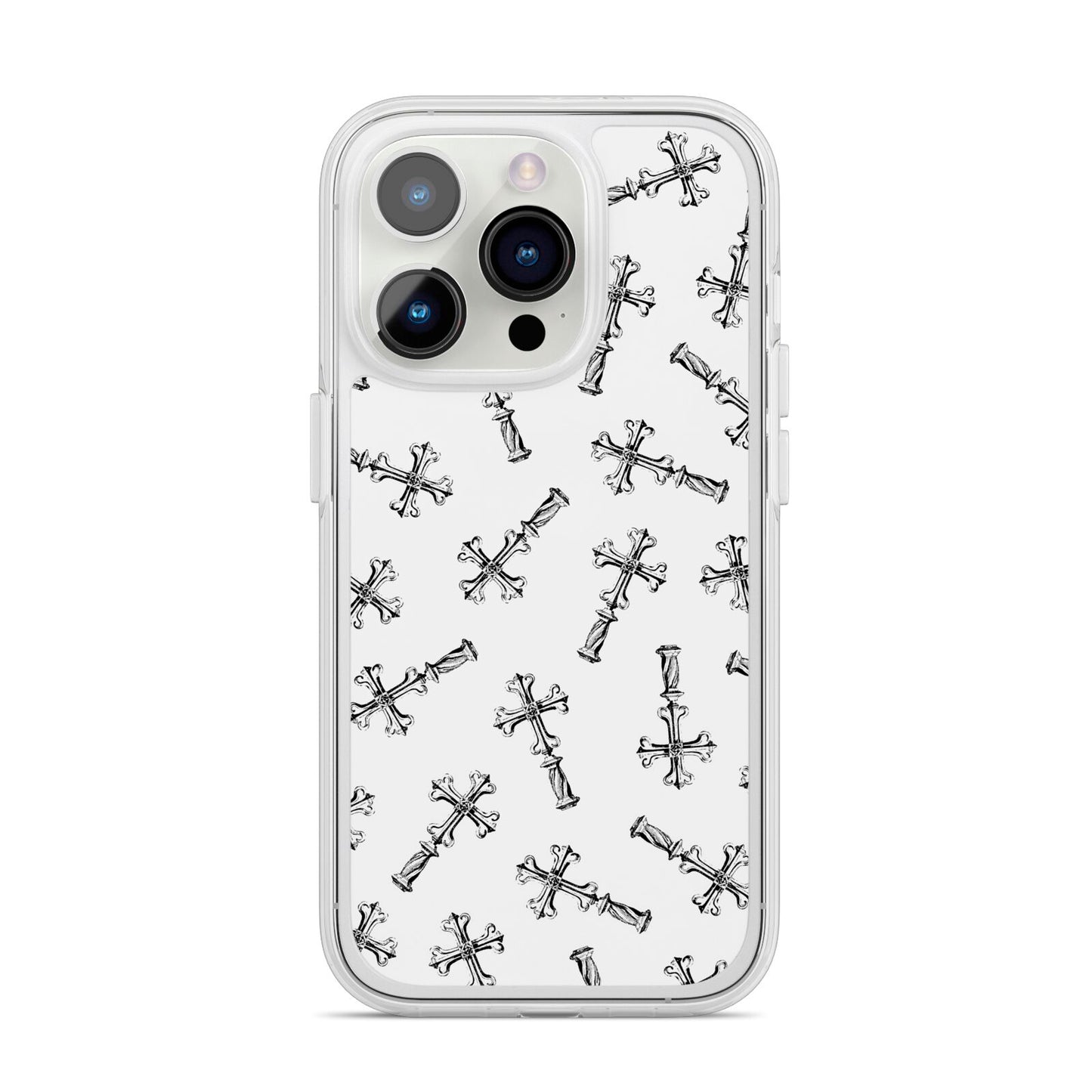 Monochrome Crosses iPhone 14 Pro Clear Tough Case Silver