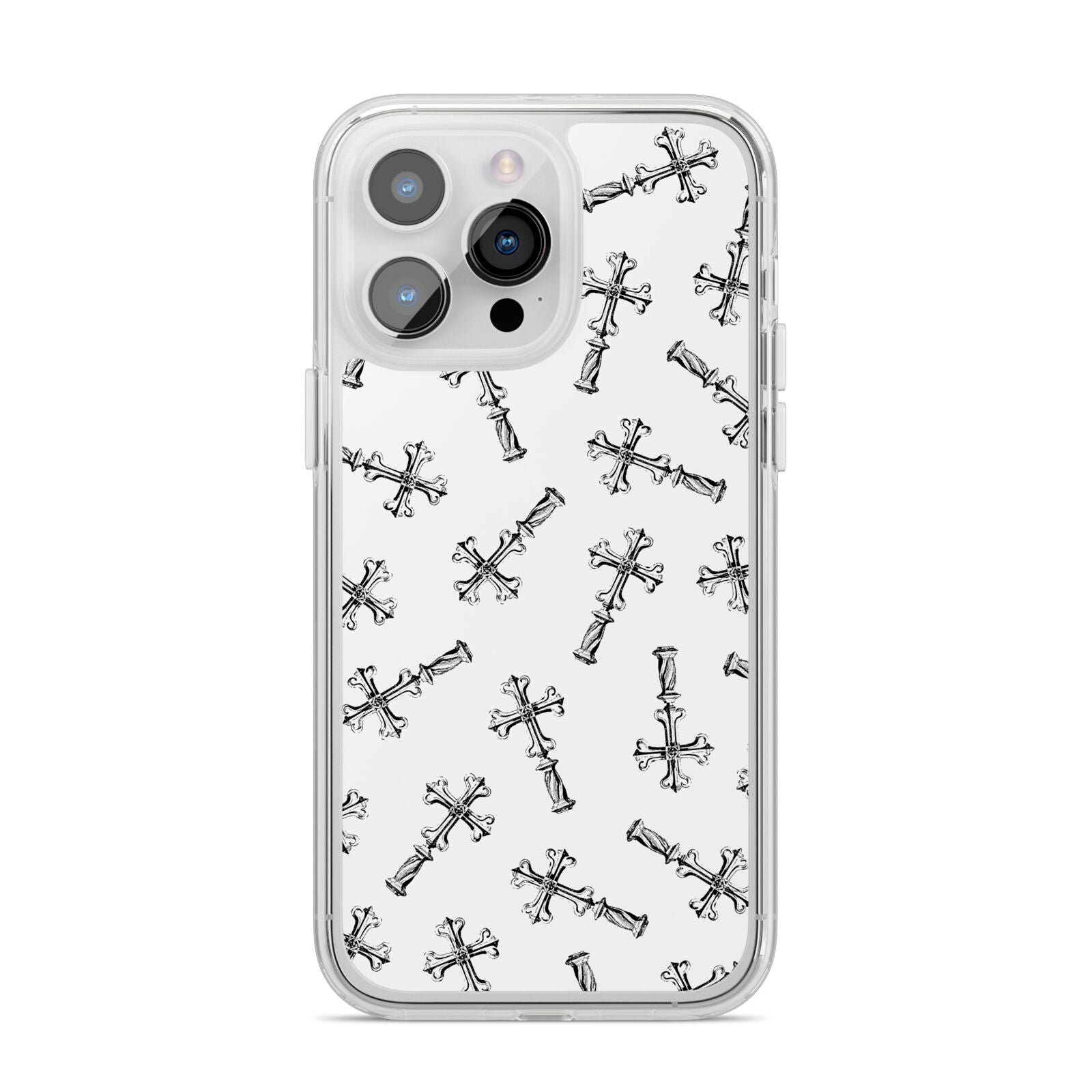 Monochrome Crosses iPhone 14 Pro Max Clear Tough Case Silver