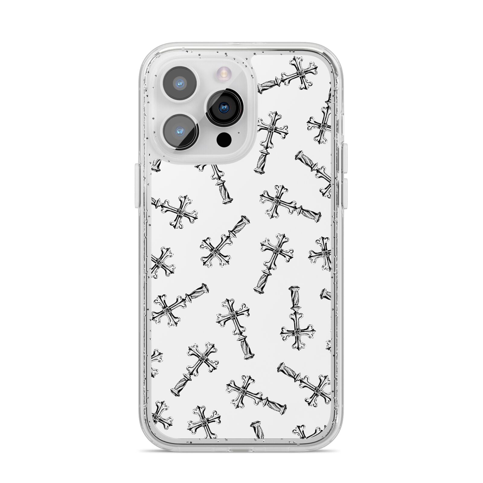 Monochrome Crosses iPhone 14 Pro Max Glitter Tough Case Silver