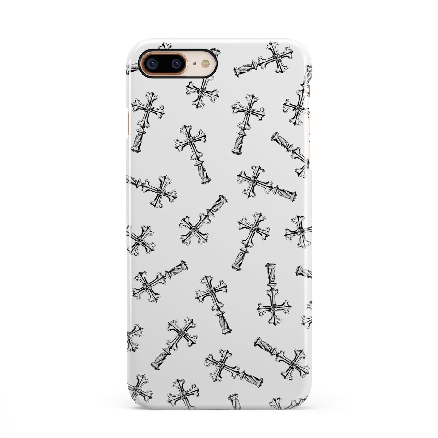 Monochrome Crosses iPhone 8 Plus 3D Snap Case on Gold Phone