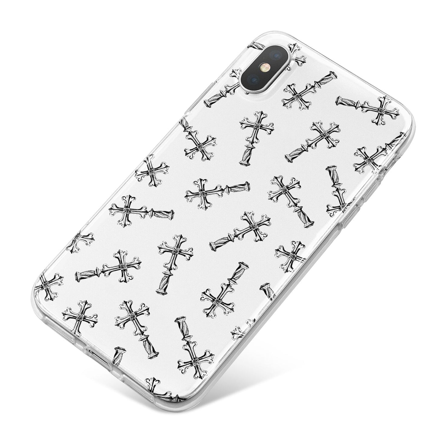 Monochrome Crosses iPhone X Bumper Case on Silver iPhone