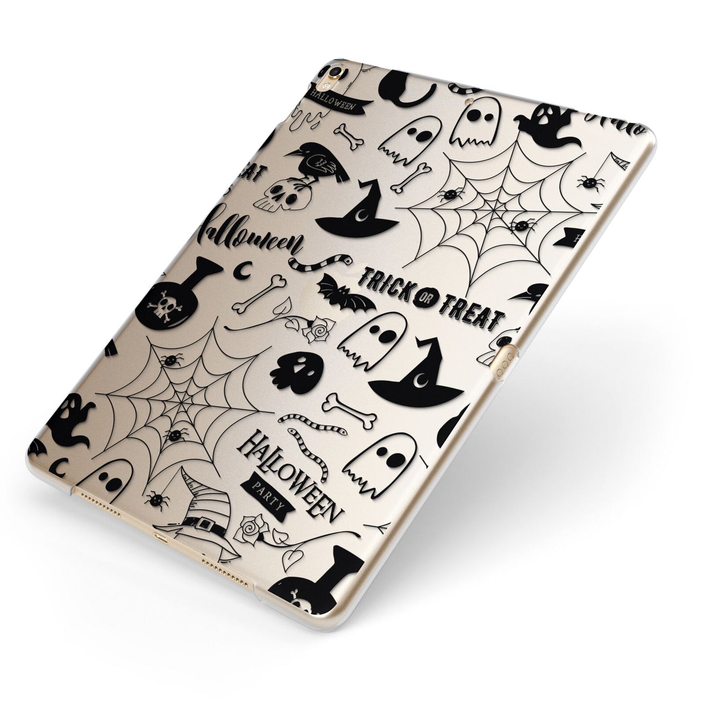 Monochrome Halloween Illustrations Apple iPad Case on Gold iPad Side View