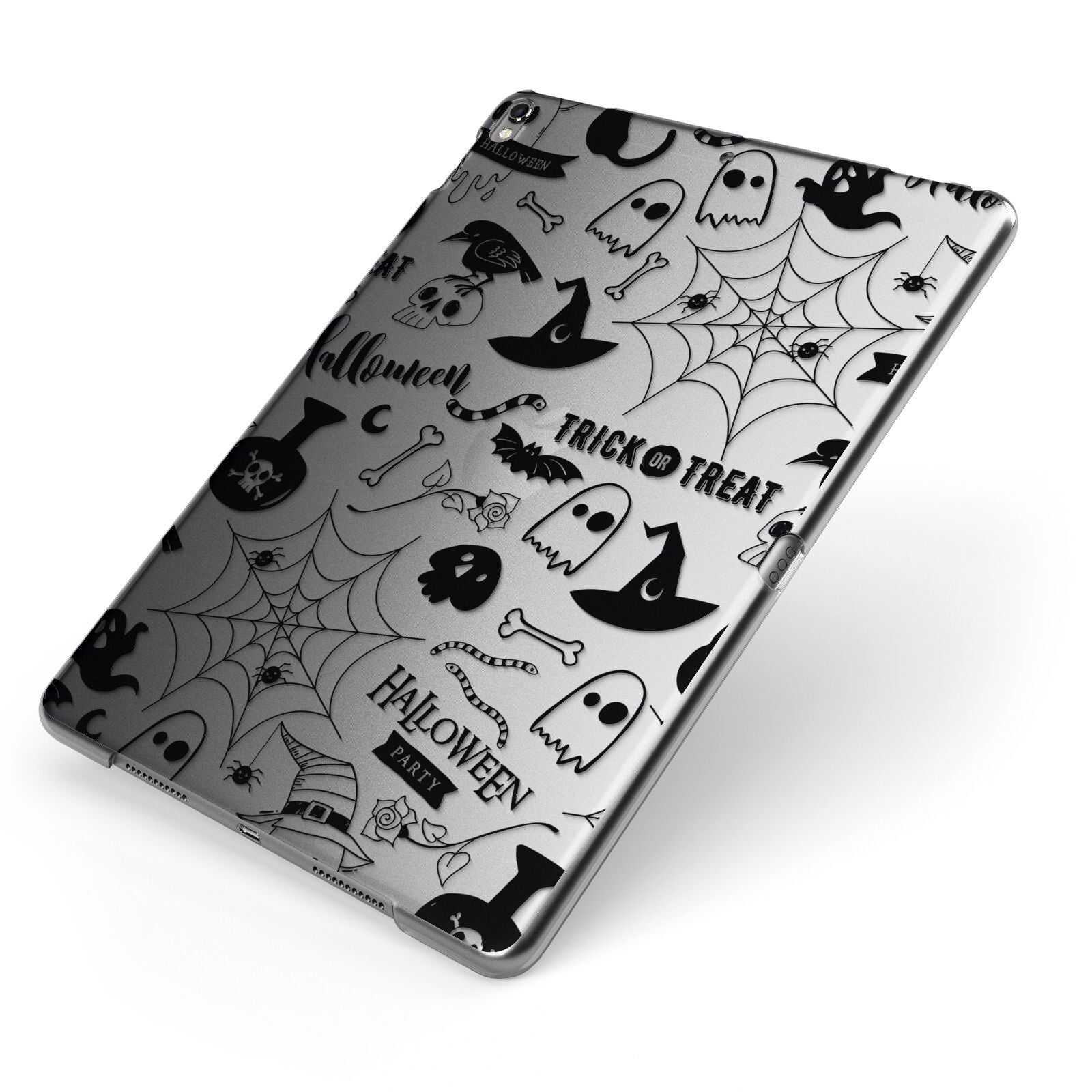 Monochrome Halloween Illustrations Apple iPad Case on Grey iPad Side View