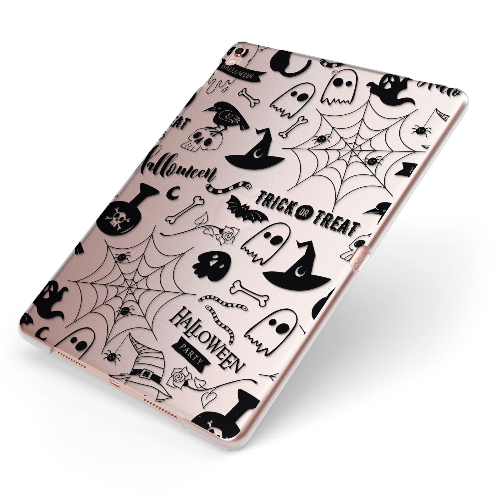 Monochrome Halloween Illustrations Apple iPad Case on Rose Gold iPad Side View