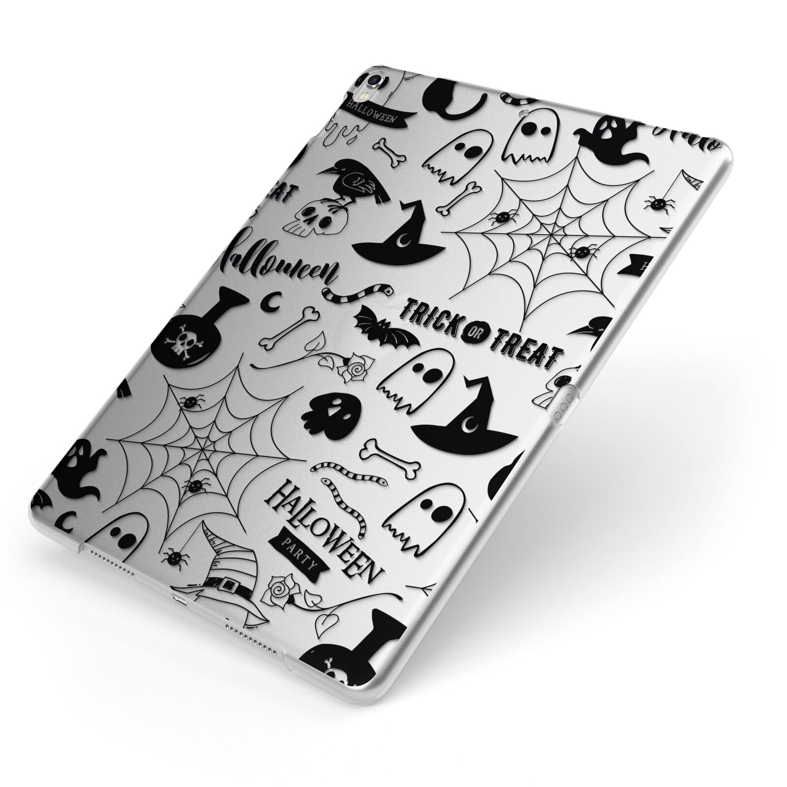 Monochrome Halloween Illustrations Apple iPad Case on Silver iPad Side View