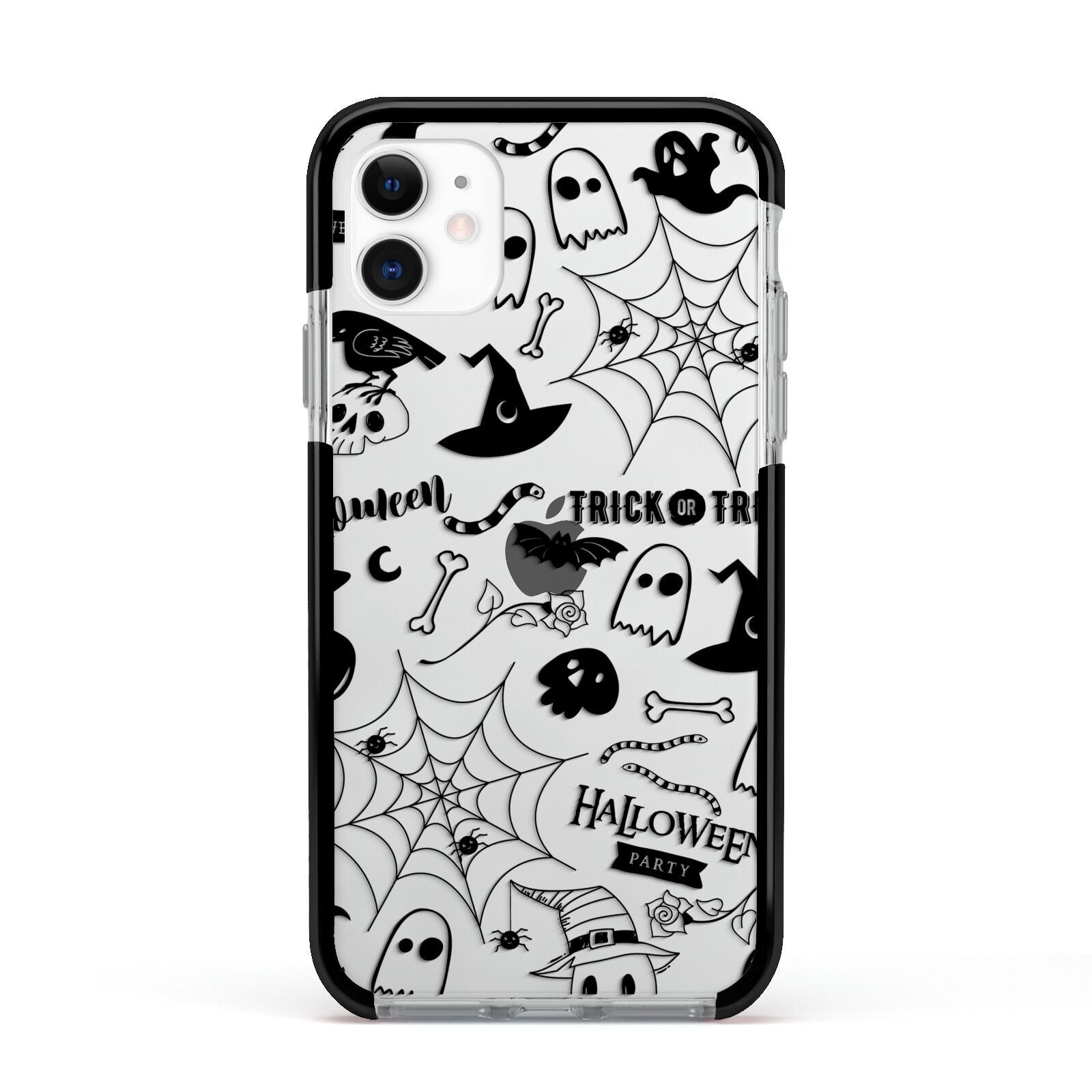 Monochrome Halloween Illustrations Apple iPhone 11 in White with Black Impact Case