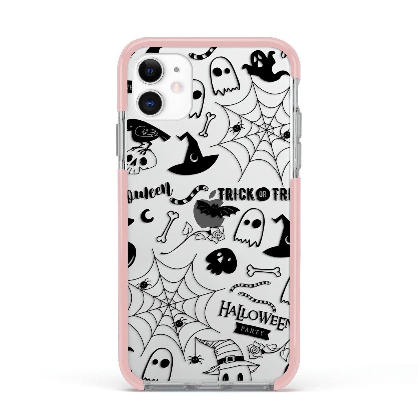 Monochrome Halloween Illustrations Apple iPhone 11 in White with Pink Impact Case
