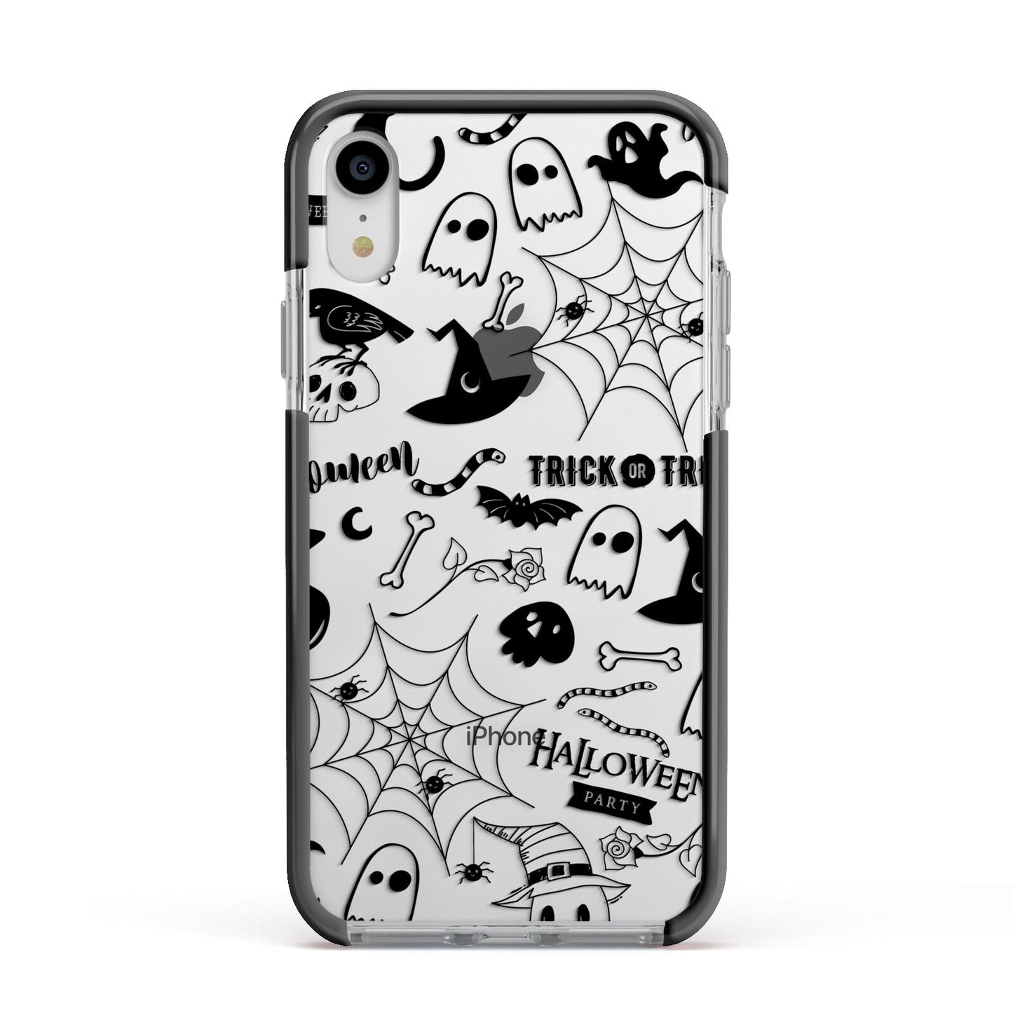 Monochrome Halloween Illustrations Apple iPhone XR Impact Case Black Edge on Silver Phone