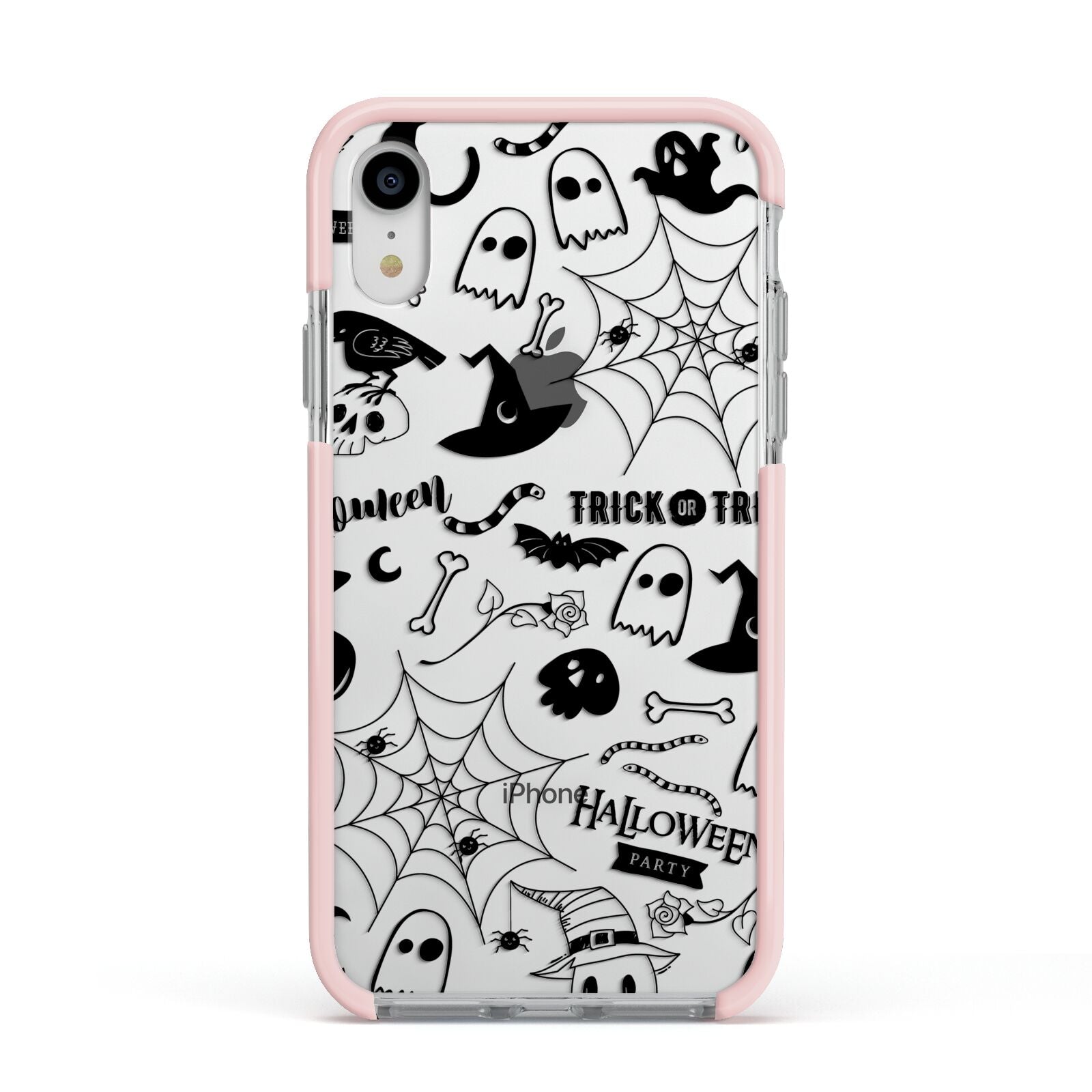 Monochrome Halloween Illustrations Apple iPhone XR Impact Case Pink Edge on Silver Phone