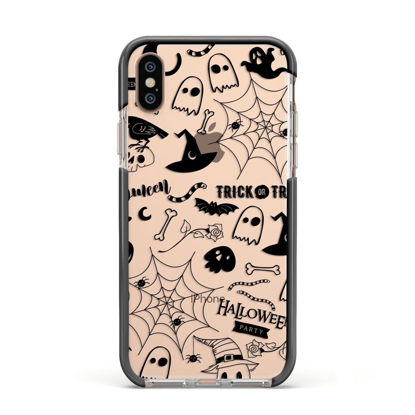 Monochrome Halloween Illustrations Apple iPhone Xs Impact Case Black Edge on Gold Phone