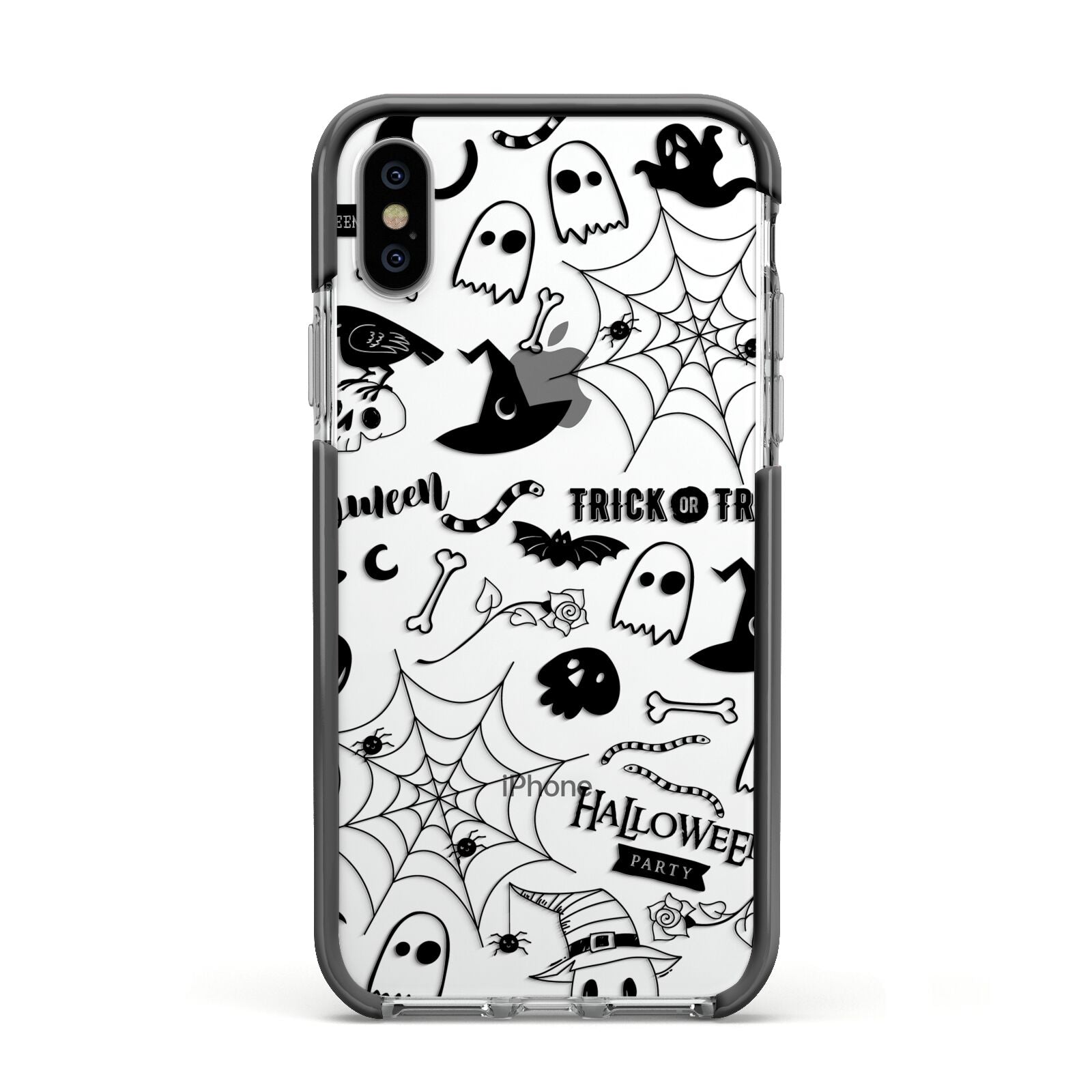 Monochrome Halloween Illustrations Apple iPhone Xs Impact Case Black Edge on Silver Phone