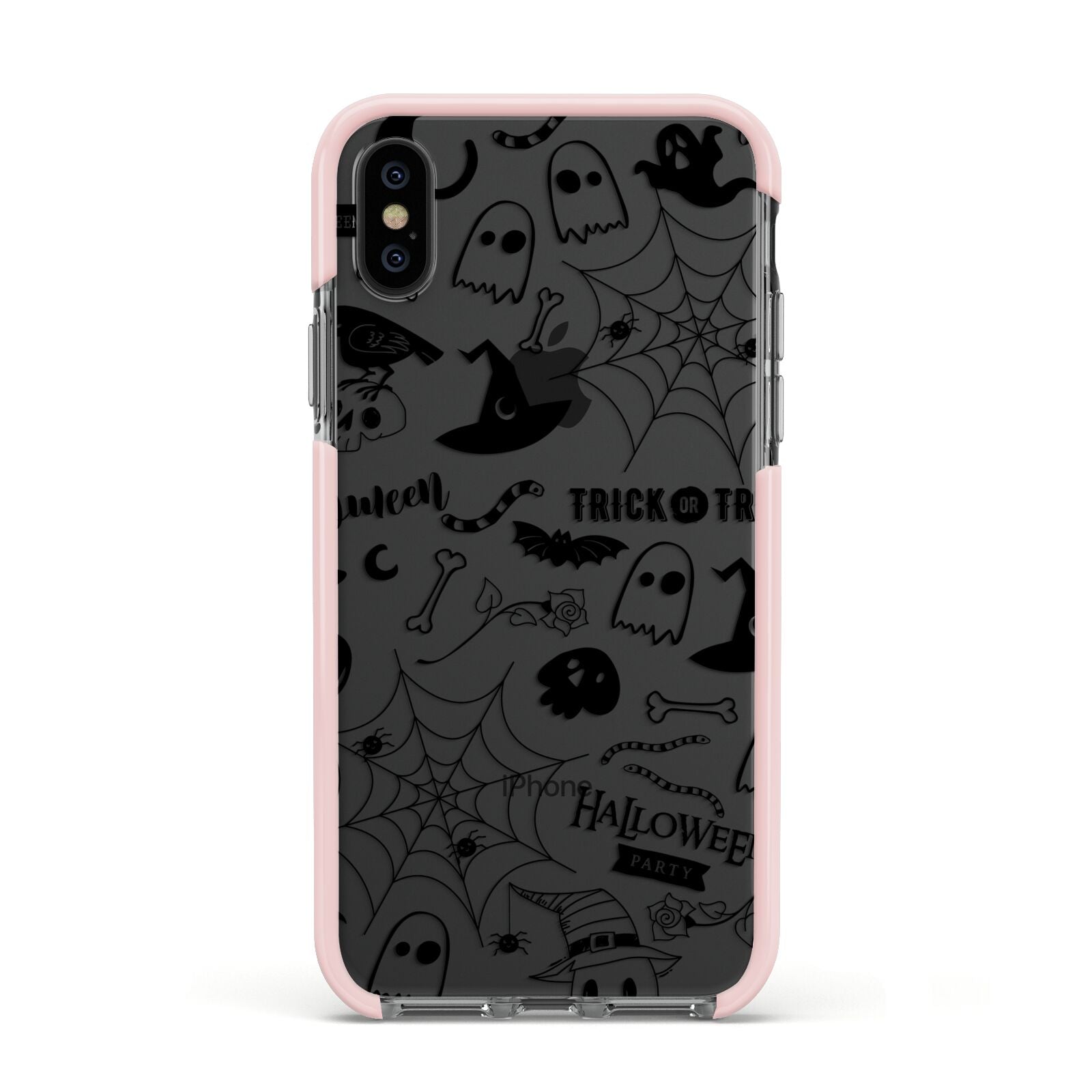 Monochrome Halloween Illustrations Apple iPhone Xs Impact Case Pink Edge on Black Phone