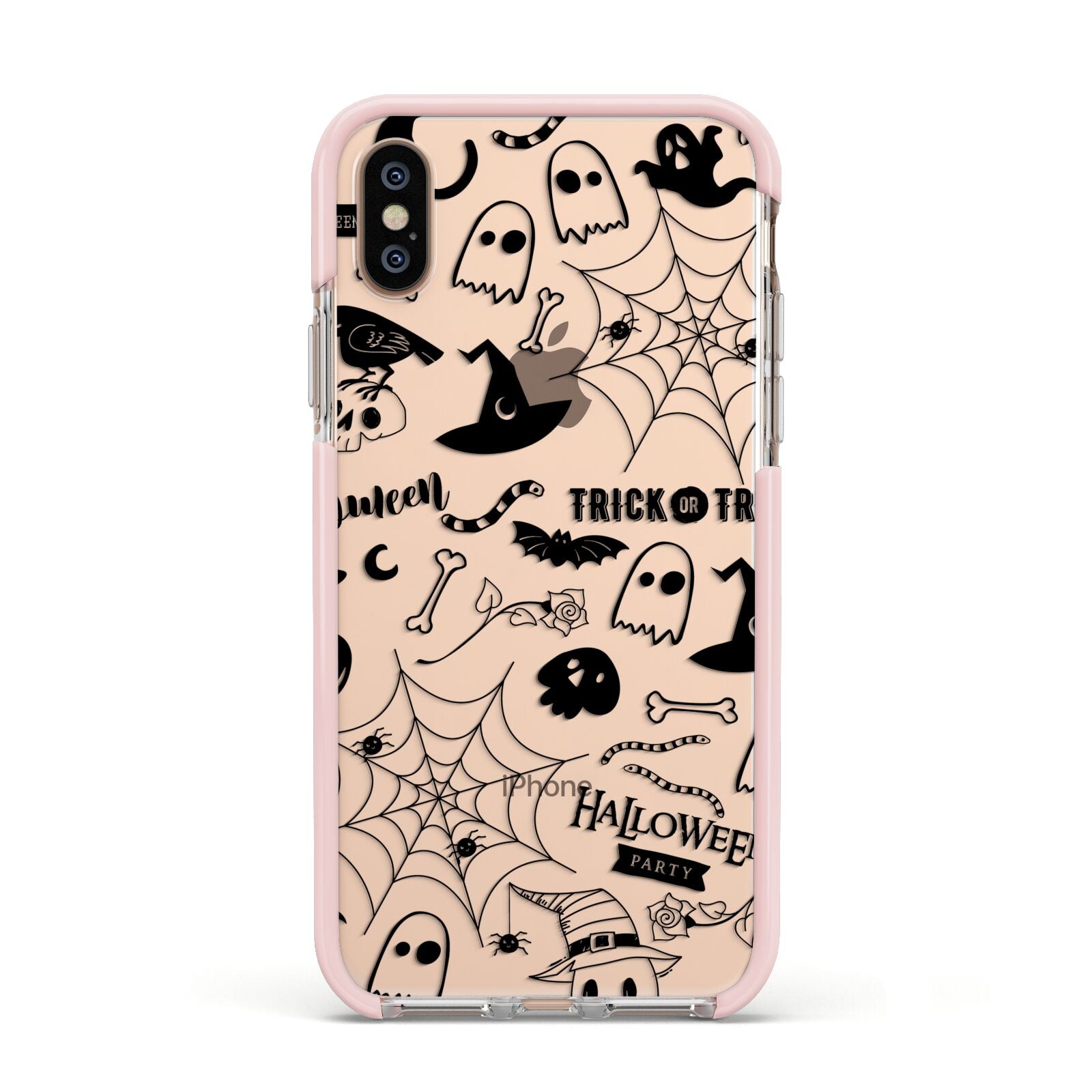 Monochrome Halloween Illustrations Apple iPhone Xs Impact Case Pink Edge on Gold Phone