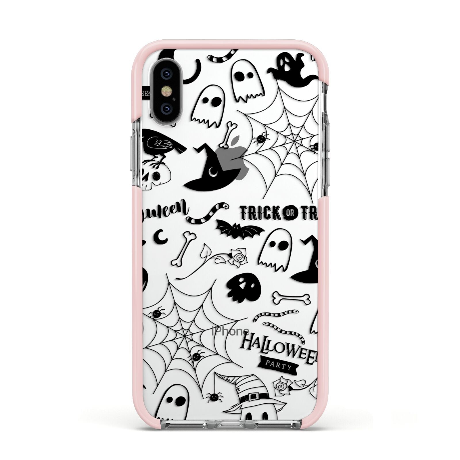 Monochrome Halloween Illustrations Apple iPhone Xs Impact Case Pink Edge on Silver Phone