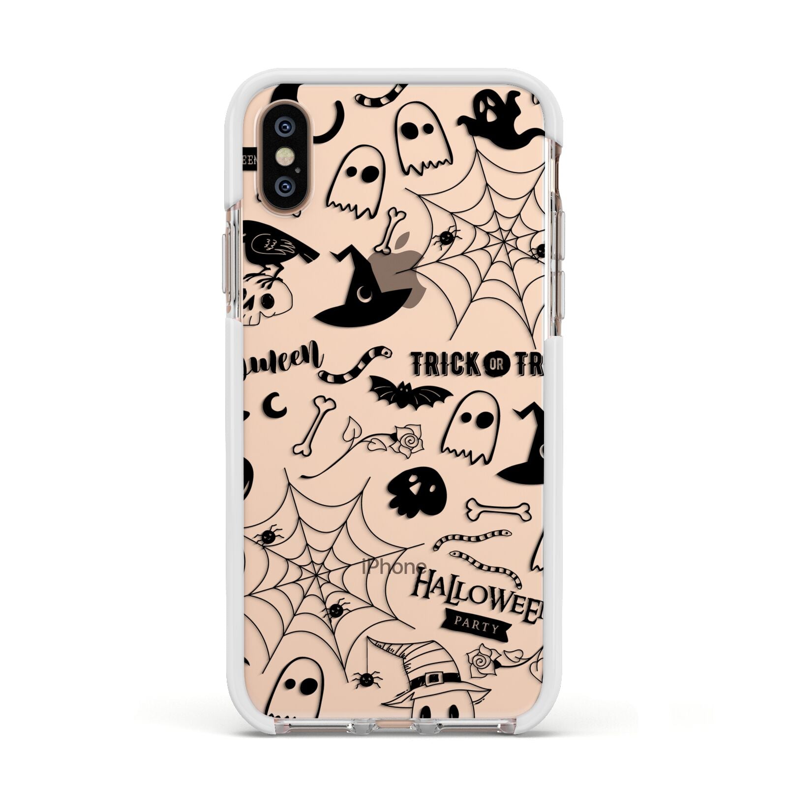 Monochrome Halloween Illustrations Apple iPhone Xs Impact Case White Edge on Gold Phone