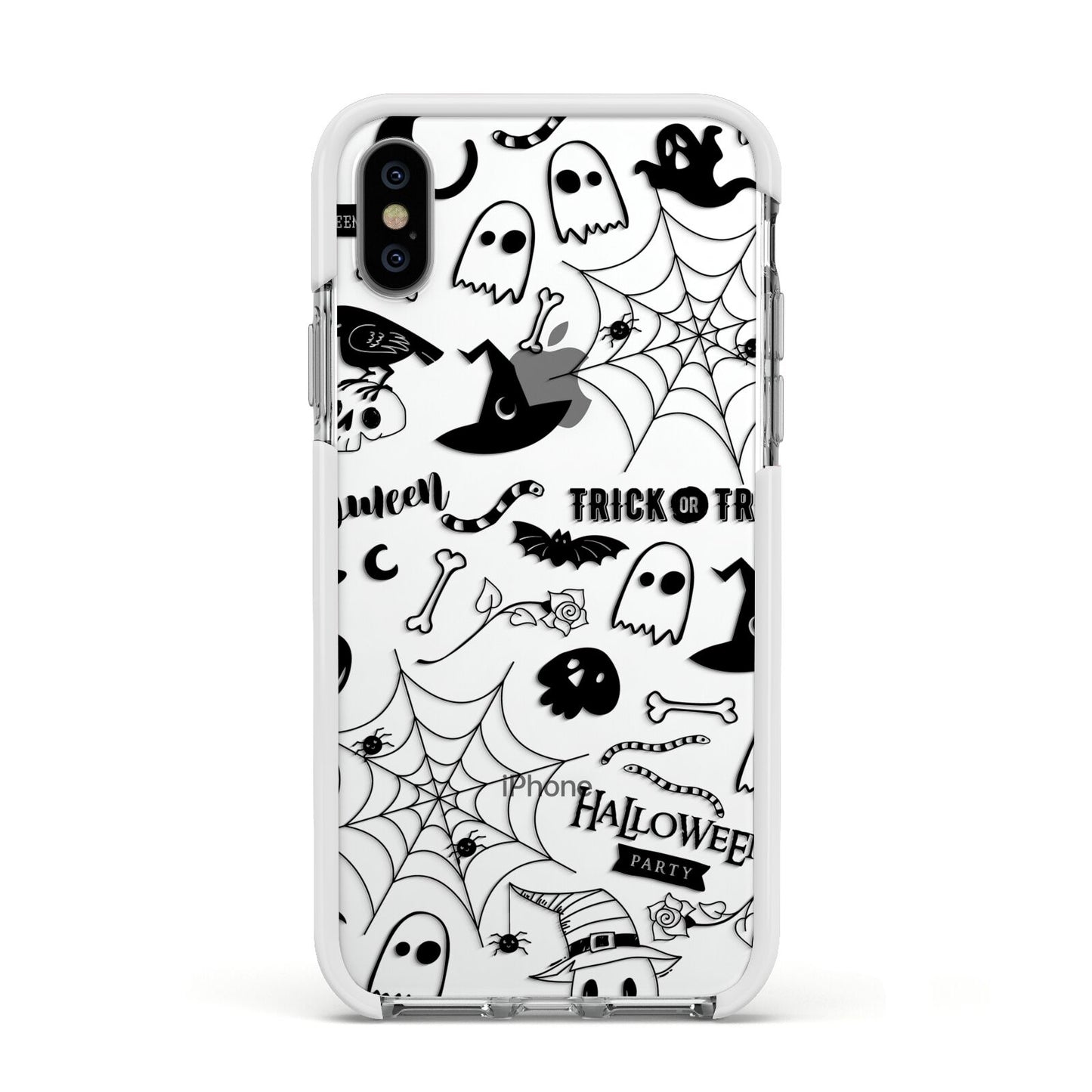 Monochrome Halloween Illustrations Apple iPhone Xs Impact Case White Edge on Silver Phone