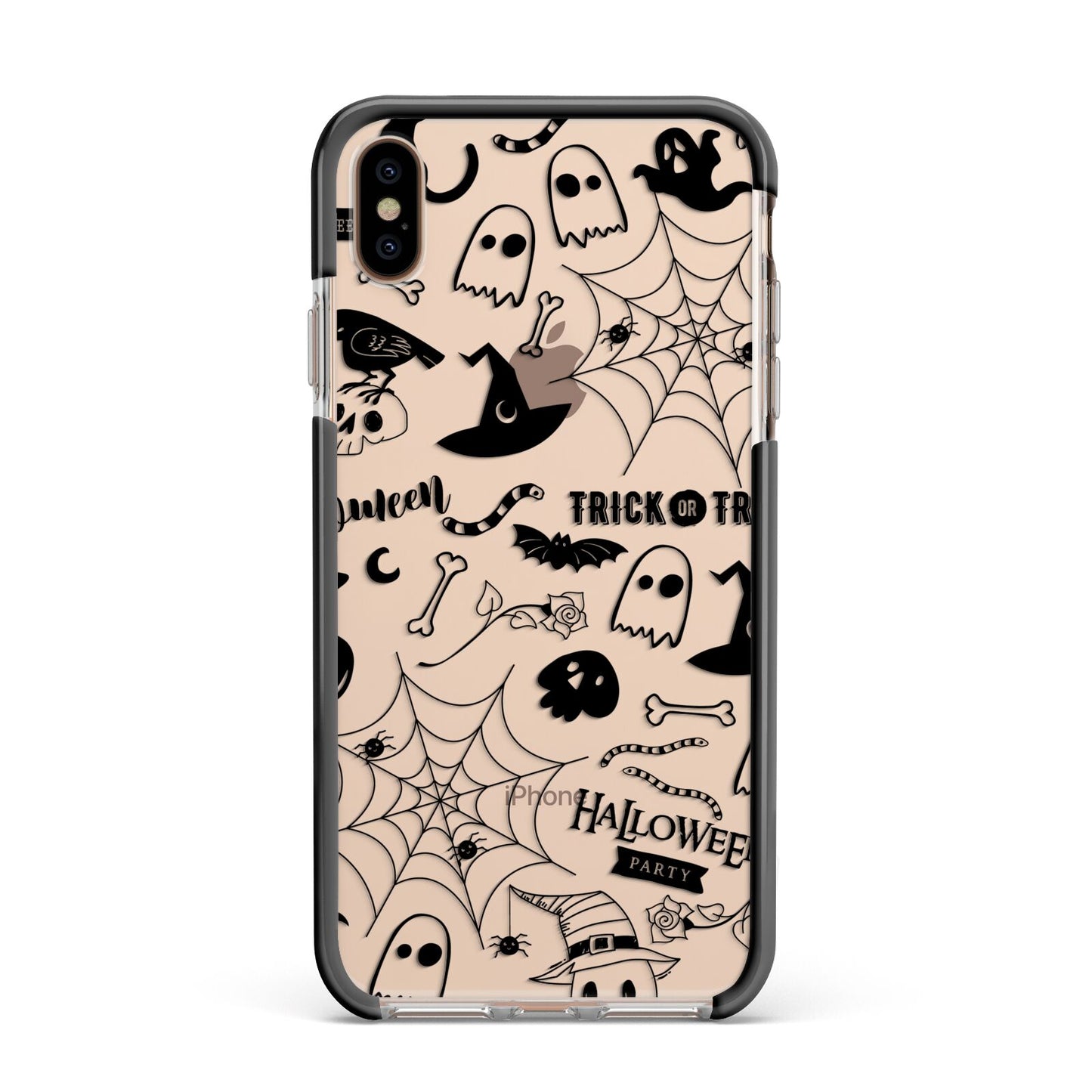 Monochrome Halloween Illustrations Apple iPhone Xs Max Impact Case Black Edge on Gold Phone