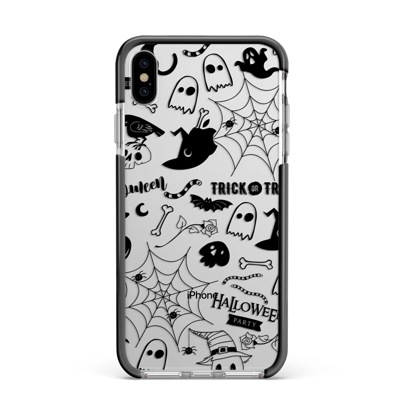 Monochrome Halloween Illustrations Apple iPhone Xs Max Impact Case Black Edge on Silver Phone
