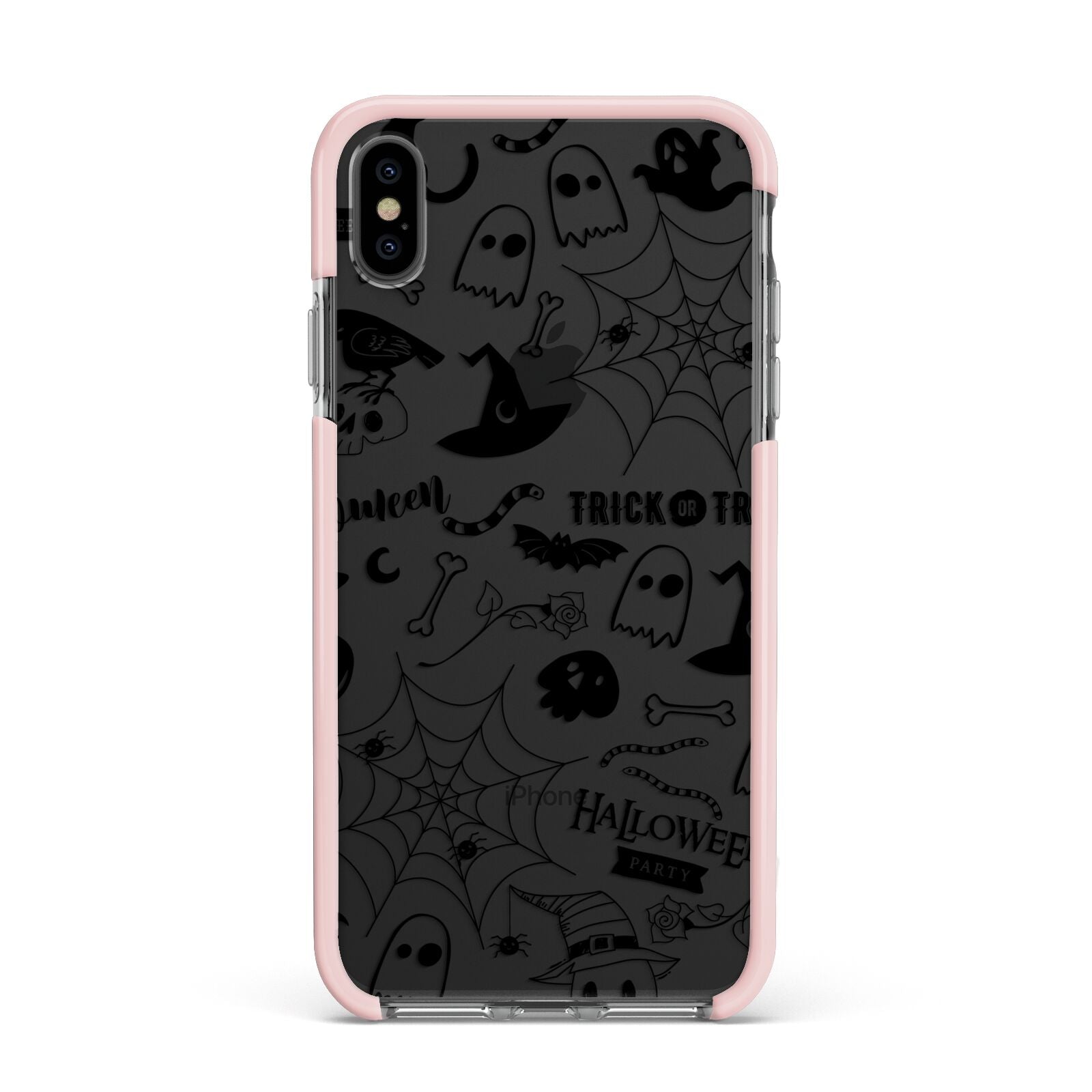 Monochrome Halloween Illustrations Apple iPhone Xs Max Impact Case Pink Edge on Black Phone