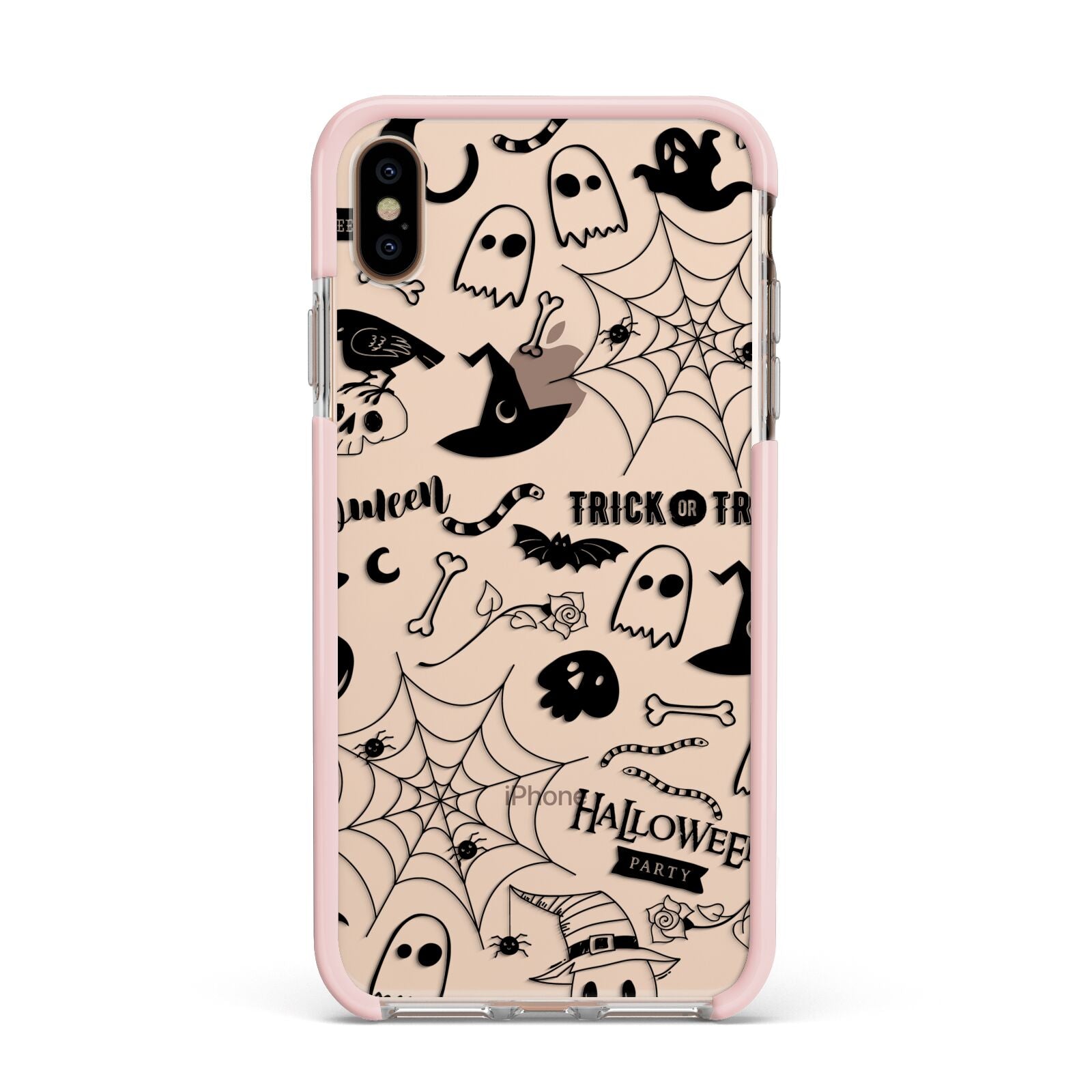 Monochrome Halloween Illustrations Apple iPhone Xs Max Impact Case Pink Edge on Gold Phone