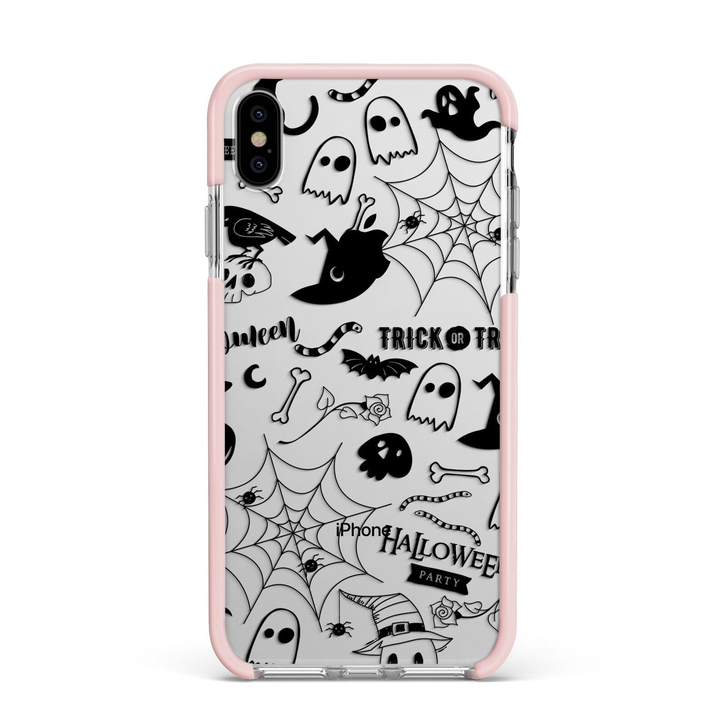 Monochrome Halloween Illustrations Apple iPhone Xs Max Impact Case Pink Edge on Silver Phone