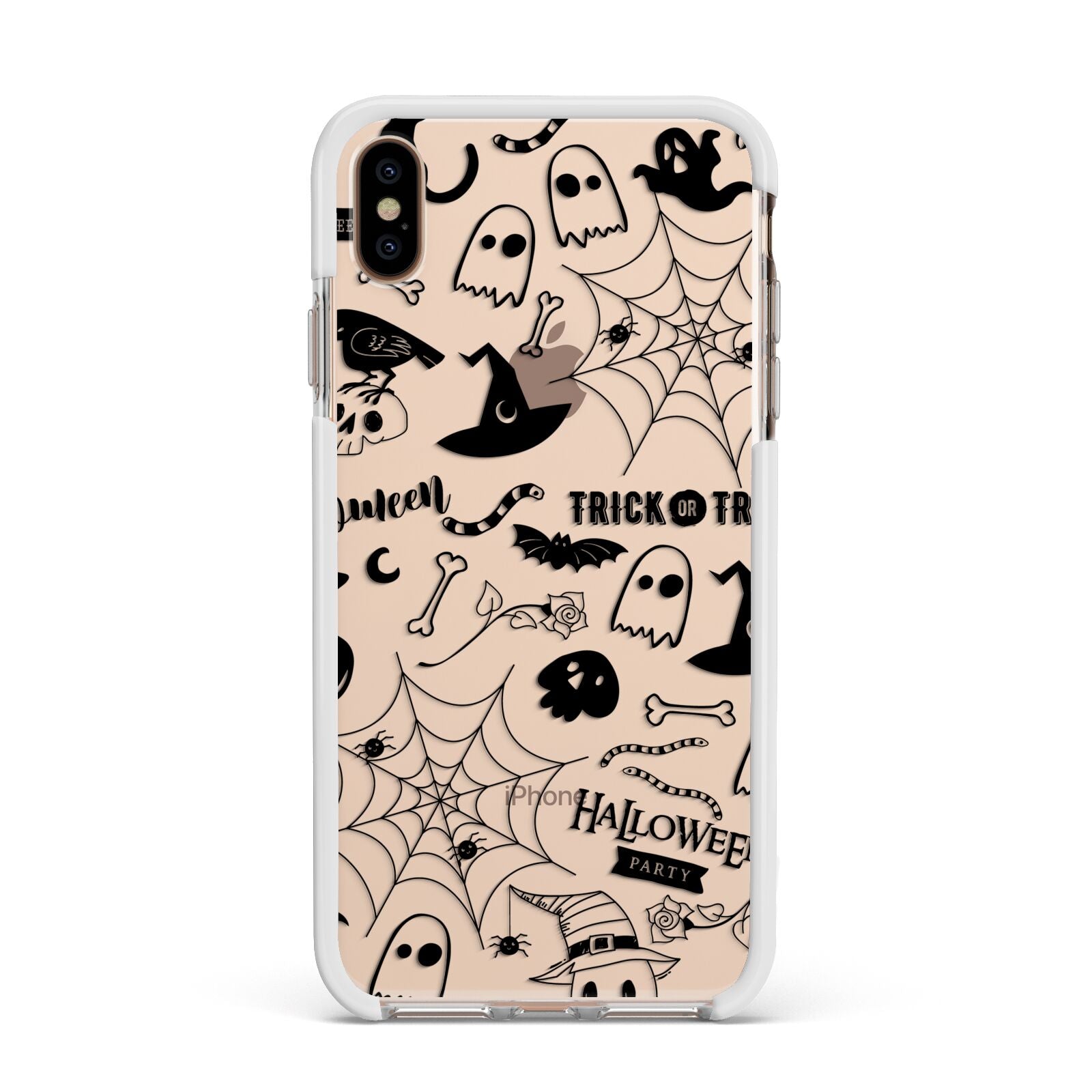 Monochrome Halloween Illustrations Apple iPhone Xs Max Impact Case White Edge on Gold Phone