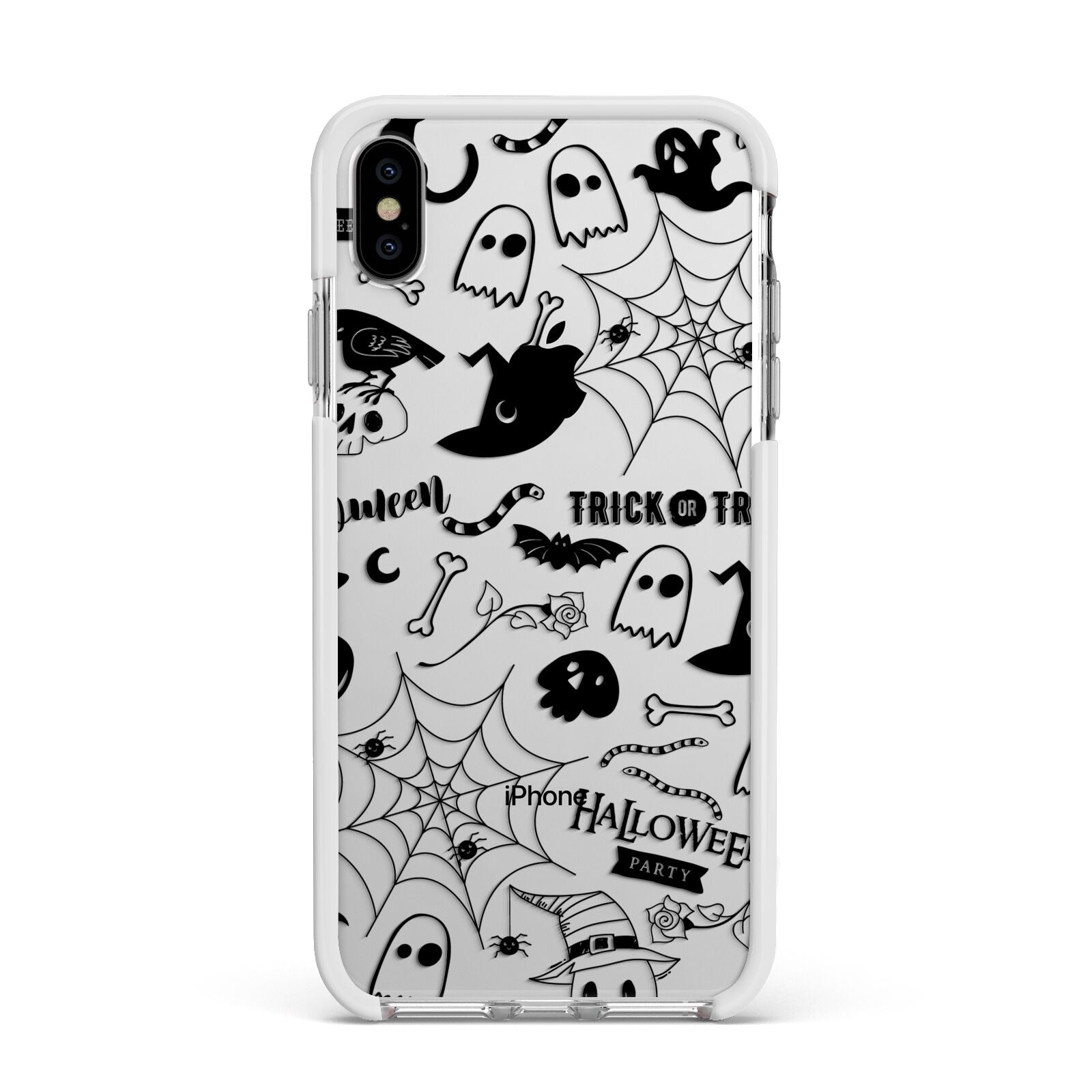 Monochrome Halloween Illustrations Apple iPhone Xs Max Impact Case White Edge on Silver Phone